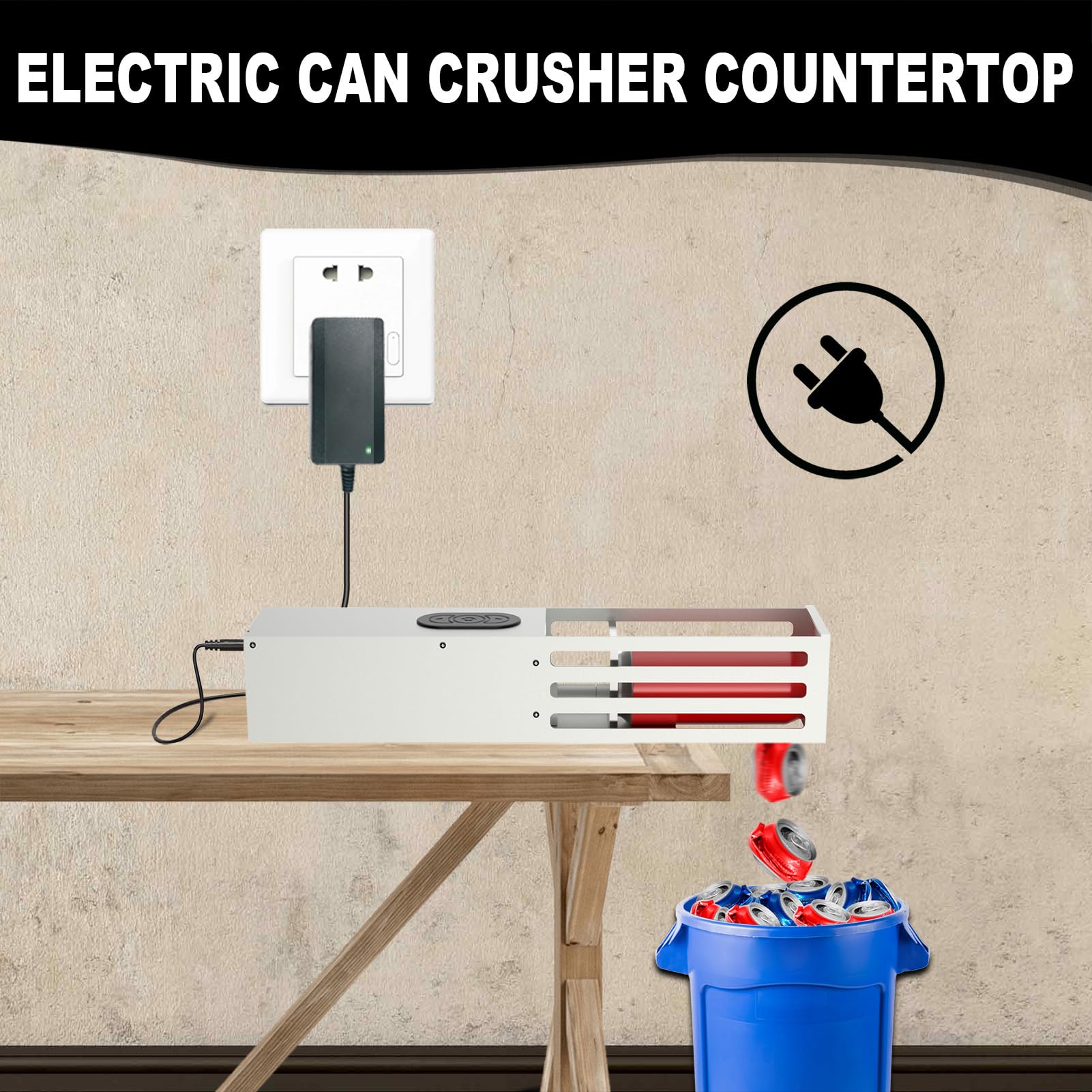 Electric Automatic Can Crusher Wall Mounted - Heavy Duty Can Smasher for 12oz & 16oz Aluminum Cans (Soda, Beer, Seltzer) & Plastic Bottles - Perfect for Recycling, Kitchen, Garage, or Home Bar - Great Housewarming Gift for New Homeowners