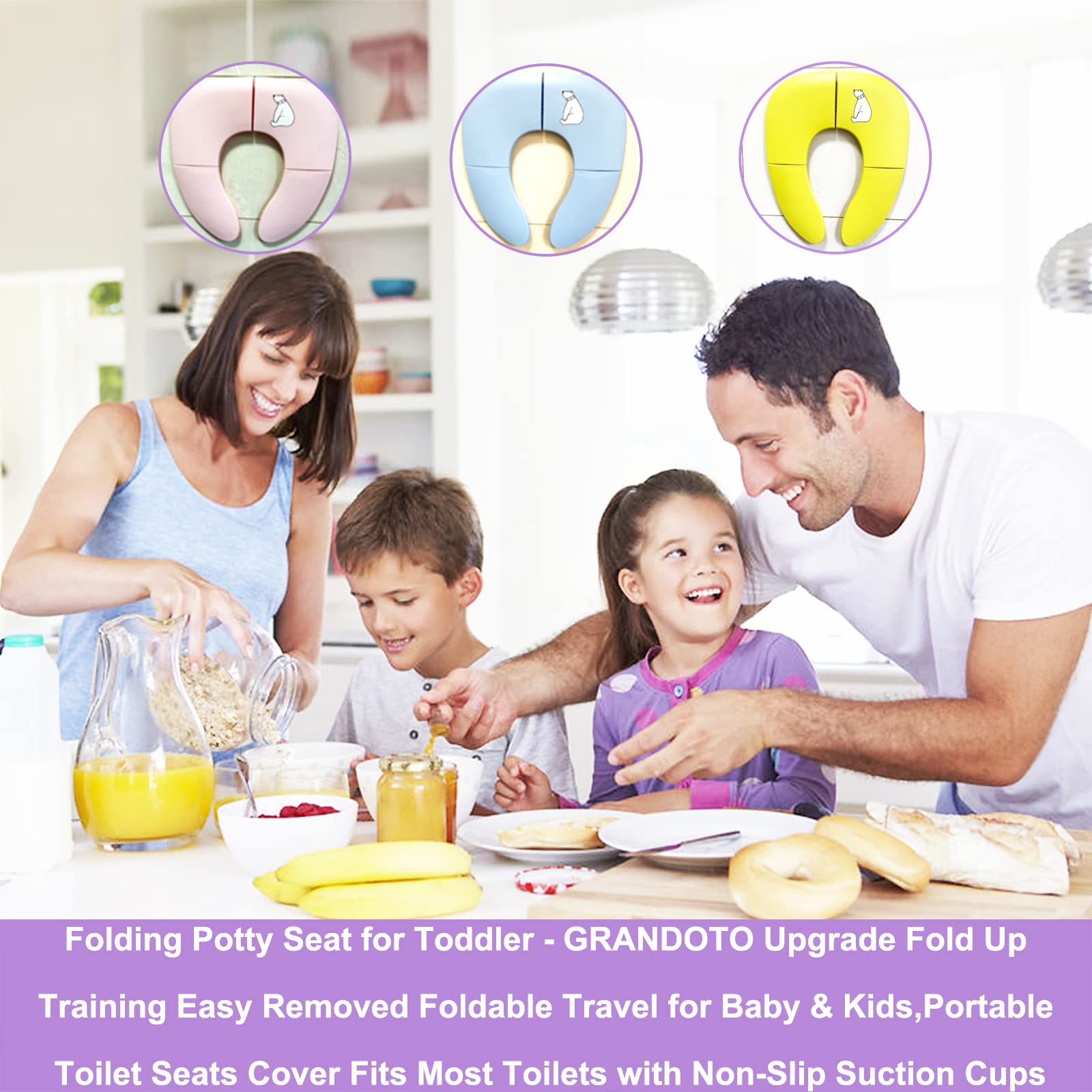GRANDOTO Foldable Potty Training Seat for Toddlers - Portable Toilet Seat Cover with Non-Slip Suction Cups, Fits Most Standard Toilets (Pink) | Perfect for Travel, Home Use & Potty Training Kids
