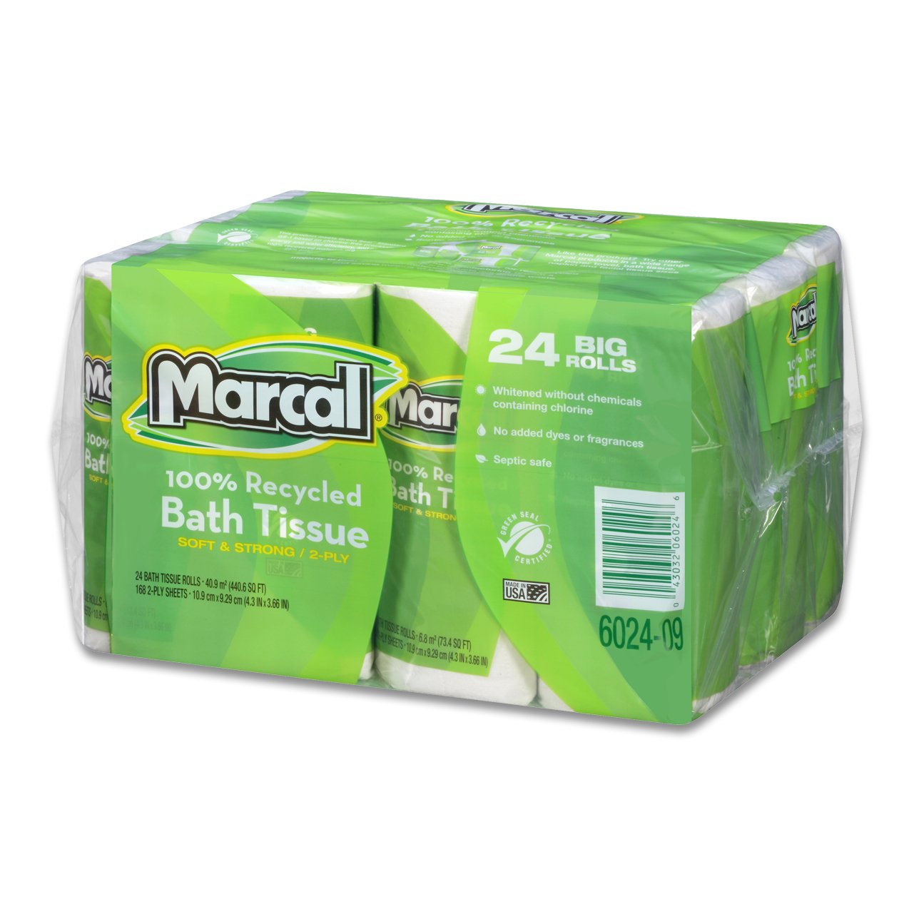 Marcal 100% Recycled 2-Ply White Toilet Paper - 168 Sheets Per Roll, 4 Rolls/Pack, 6 Packs/Case (24 Giant Rolls) | Green Seal Certified | Eco-Friendly Bath Tissue for Home, Office & RV Use