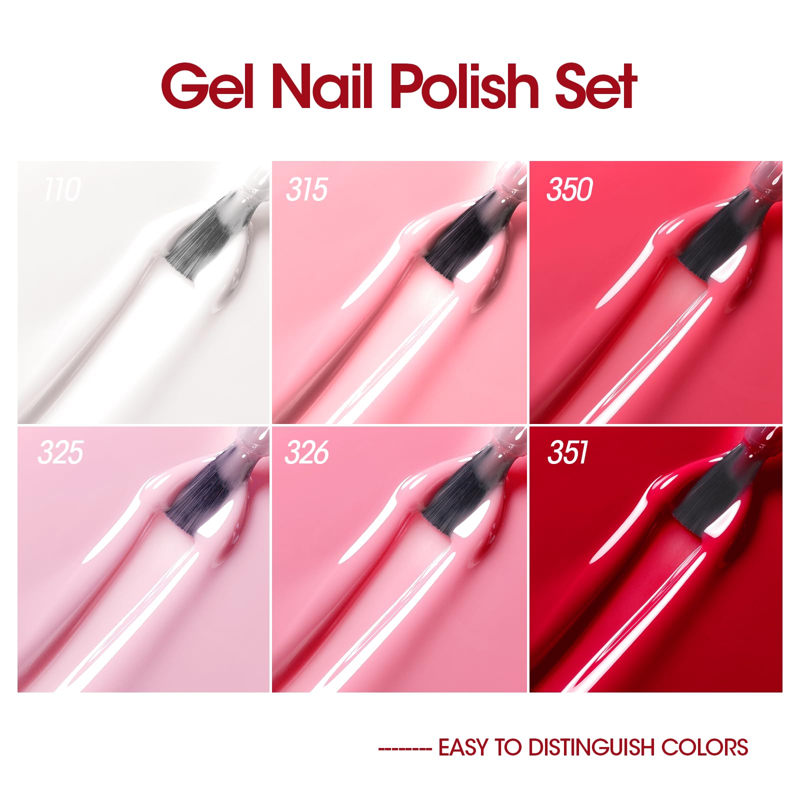 Gellen 6 Colors Red Rose Pink Jelly Gel Nail Polish Set - Soak Off UV/LED Light Cured Nail Art Kit with French Tips | Valentine's Day Gifts for Women, DIY Manicure at Home, Salon Quality Nail Care