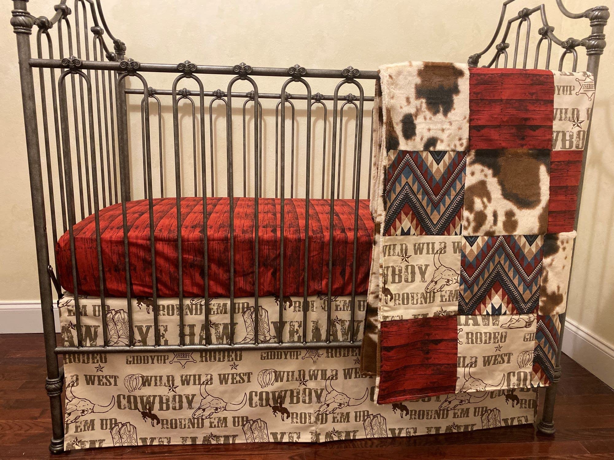 Western Cowboy Nursery Bedding Set for Baby Boys - Cowhide Crib Bedding with Blanket, Sheet & Pillowcase - Perfect for Wild West Themed Nursery Decor & Cowboy Baby Showers