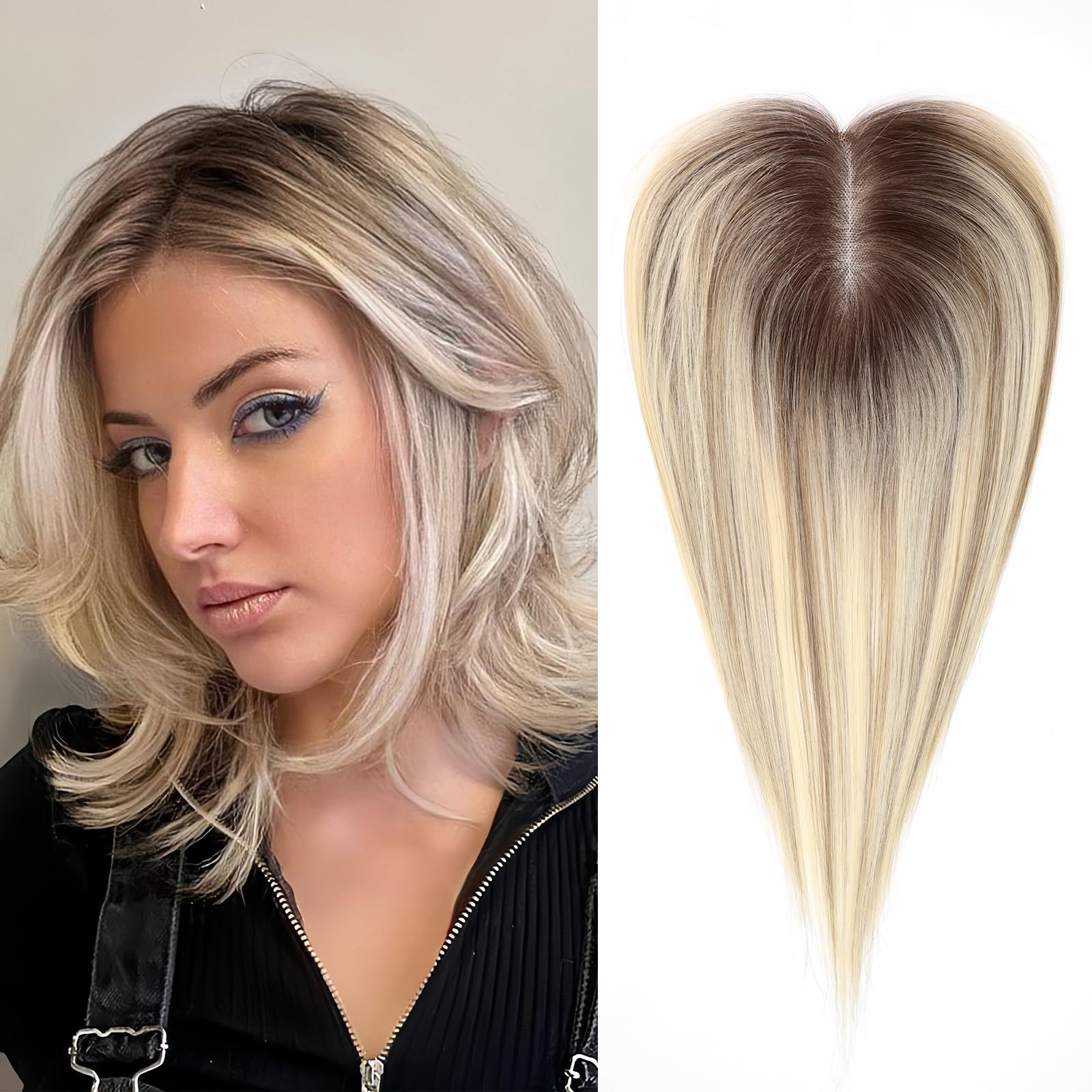 KKU Real Human Hair Toppers for Women - Handcrafted Breathable Hairpiece for Thinning Hair, Adds Volume & Natural Look | Perfect for Daily Wear, Special Occasions & Hair Loss Solutions