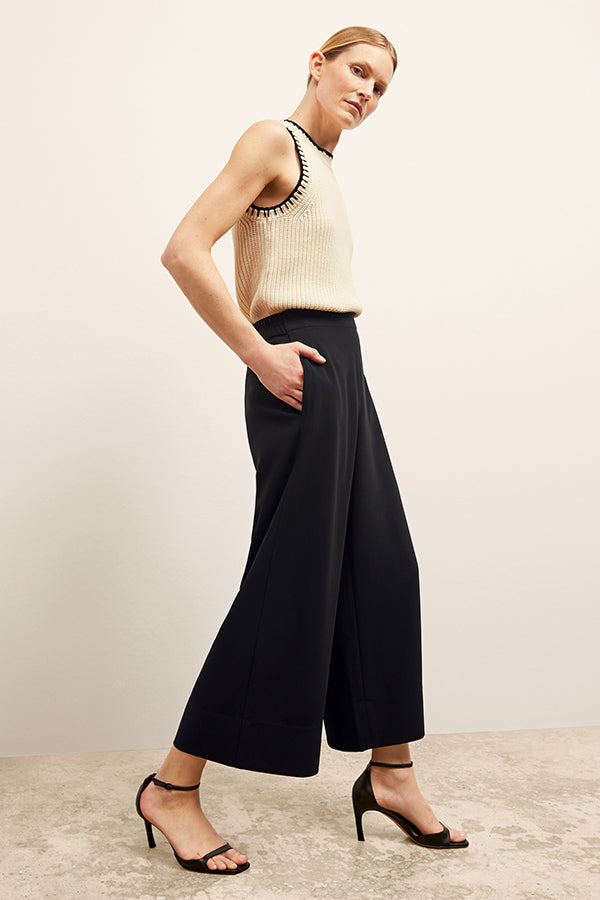 Elena Travel Culotte Pants - Everyday Crepe Fabric in Black | Comfortable Stretch Women's Trousers for Work, Travel & Casual Wear
