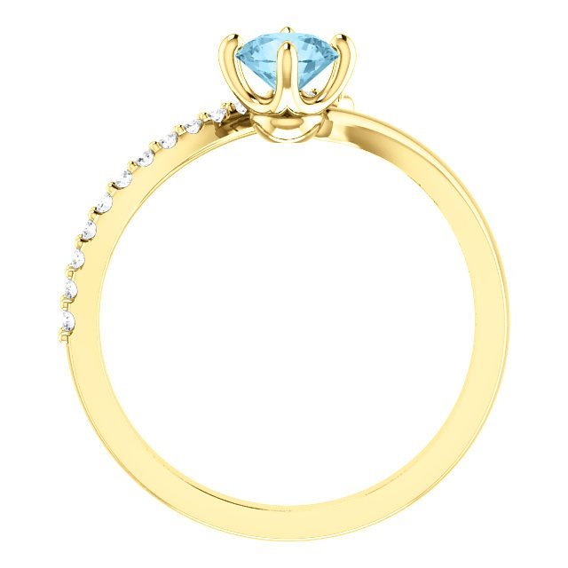 14K Gold 0.40ct Aquamarine & 0.10ctw Diamond Bypass Ring - Elegant Birthstone Jewelry for Women, Perfect for Engagement, Anniversary & Special Occasions