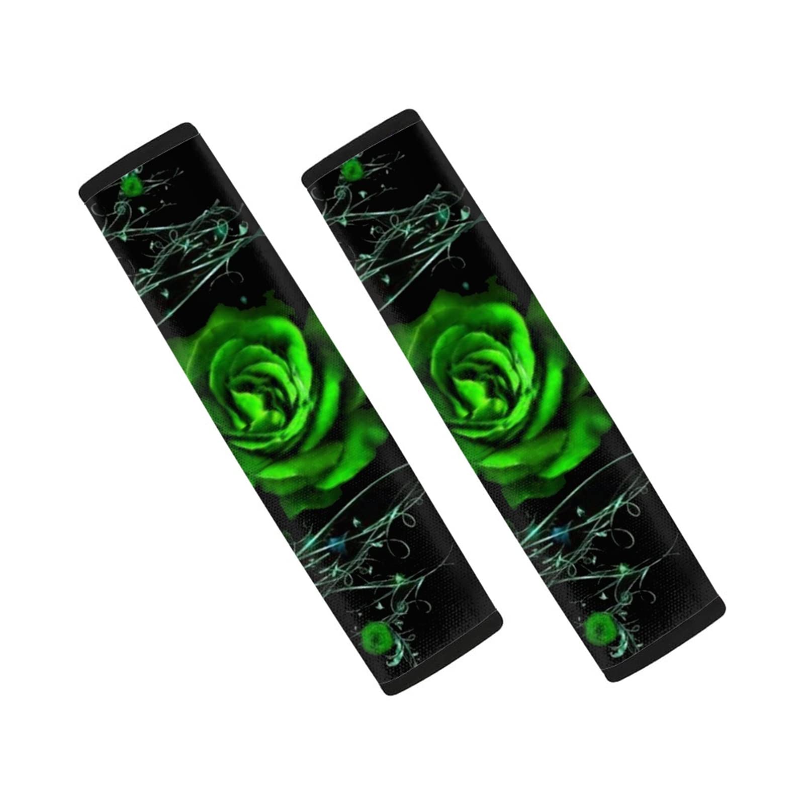 2pcs Green Rose Print Car Seat Belt Covers - Soft & Comfortable Safety Belt Protectors for Women, Men & Kids - Perfect for Car Interior Decor & Long Drive Comfort