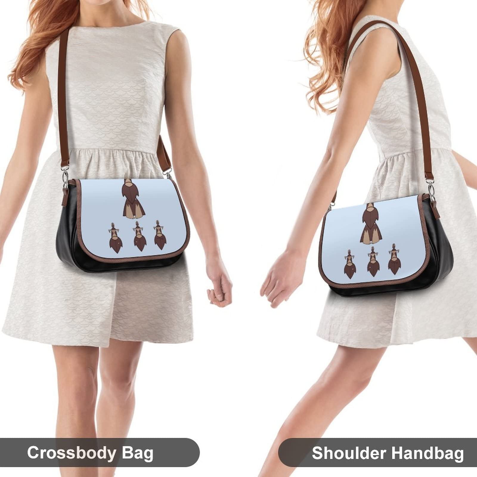 Stylish Women's Crossbody Leather Satchel Bag - Cute Cartoon Gorilla Print Shoulder Messenger Purse for Casual Outings, Travel & Daily Use