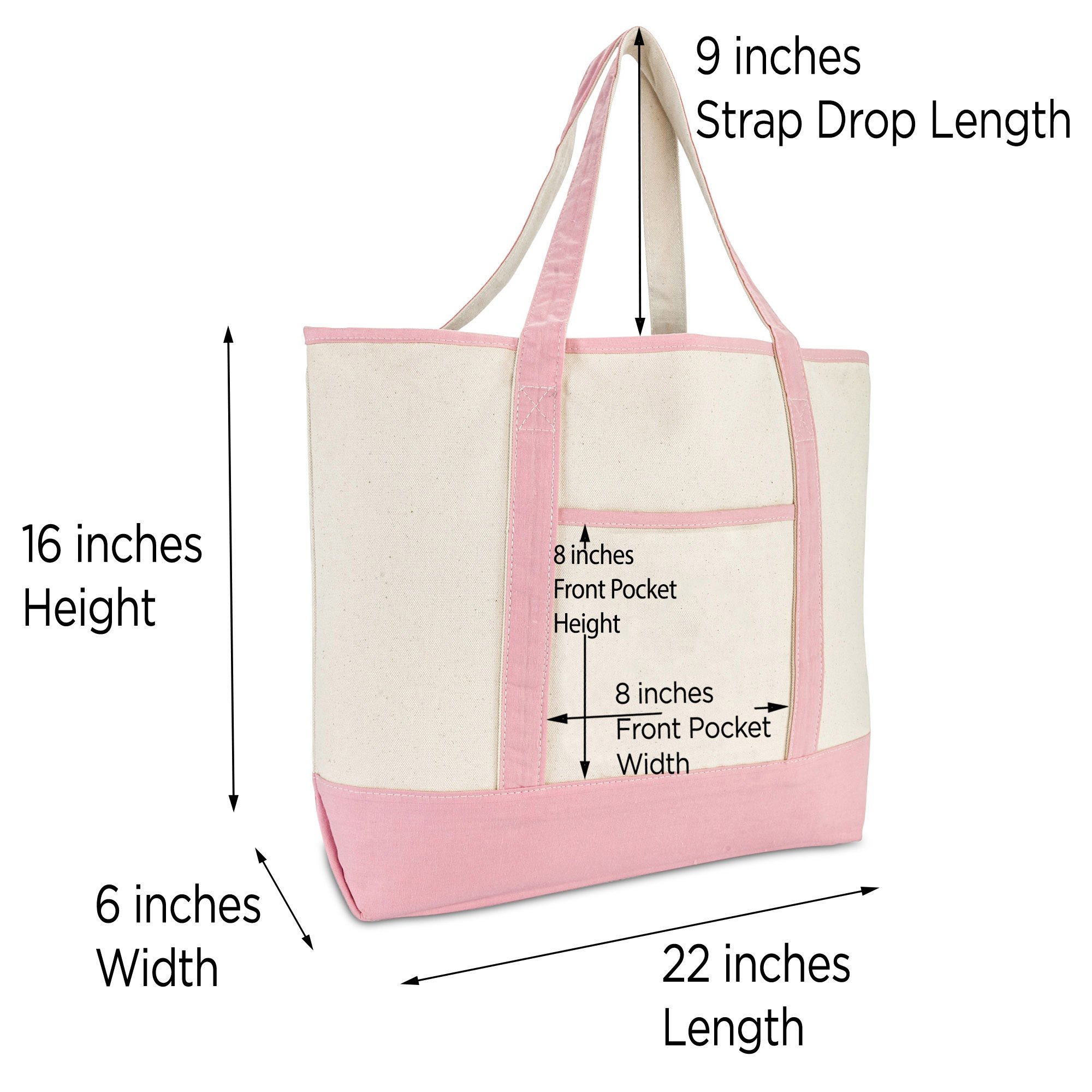DALIX Women's Cotton Canvas Tote Bag - Large Pink Monogram Shoulder Bag with A-Z Letters (Perfect for Work, Travel, Shopping & Beach Day Essentials)