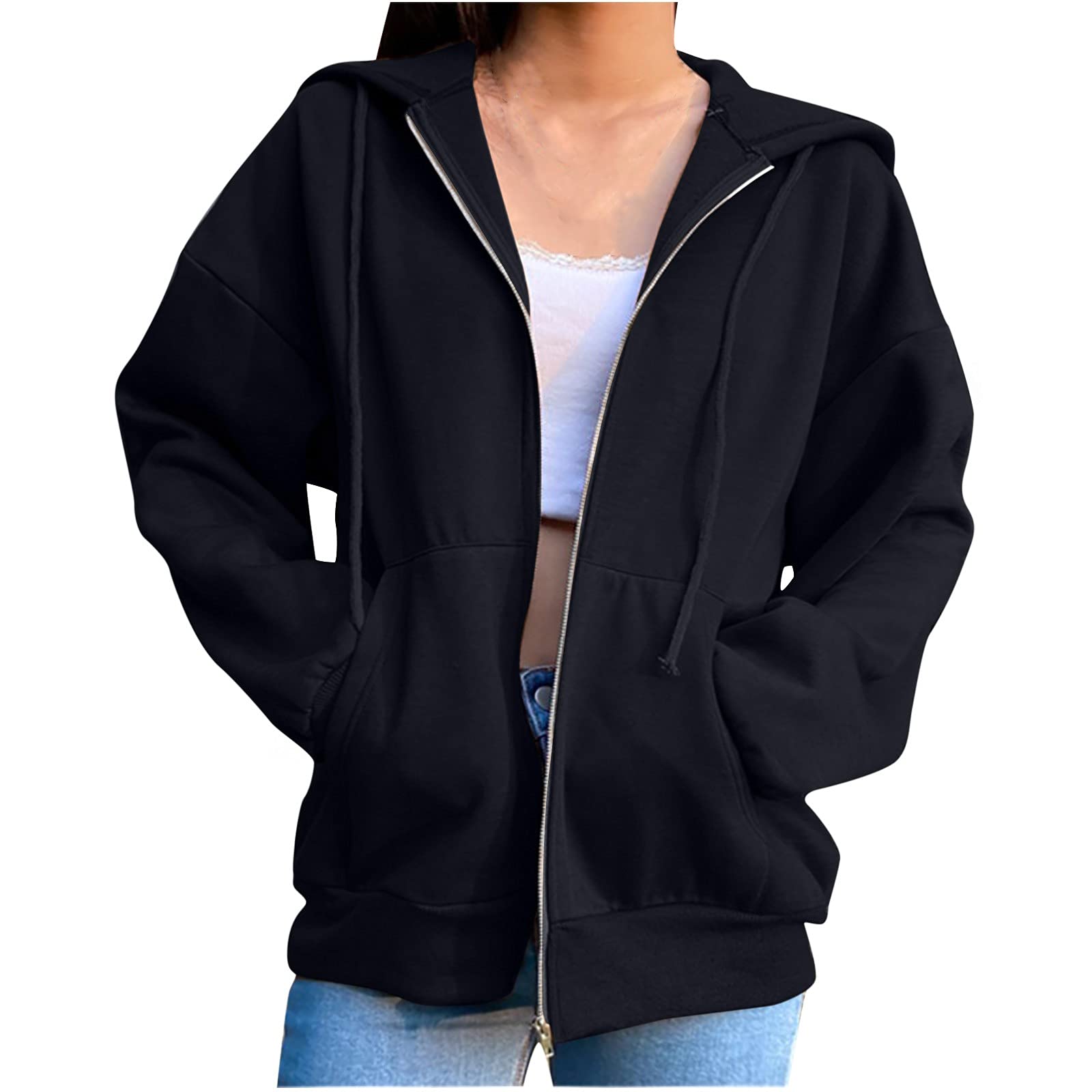 Miximx Women's Oversized Zip Up Hoodie - Graphic Long Sleeve Halloween Sweatshirt | Cozy Casual Wear for Fall, Street Style & Holiday Outfits