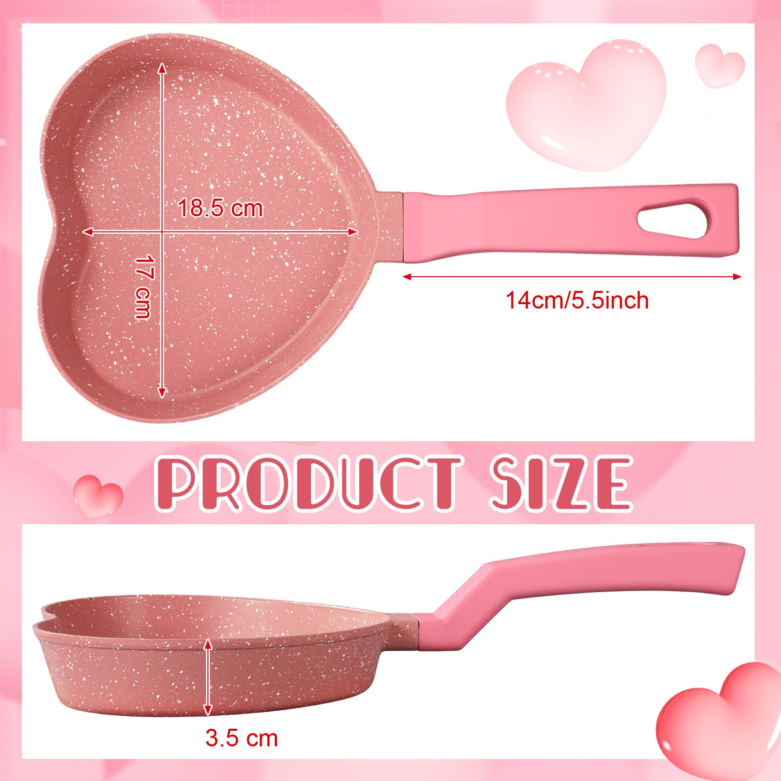 Heart-Shaped Pancake Pan - Nonstick Mini Frying Pan with Granite Coating for Eggs, Pancakes, Burgers - Perfect for Valentine's Day Breakfast, Kids Cooking & Romantic Dinners - Pink