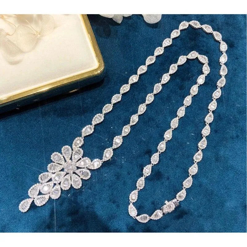 18K Solid White Gold Jewelry Set with Real Natural Diamonds - Luxury Necklace, Earrings & Bracelet for Women | Perfect Gift for Senior Party, Anniversary & Special Occasions