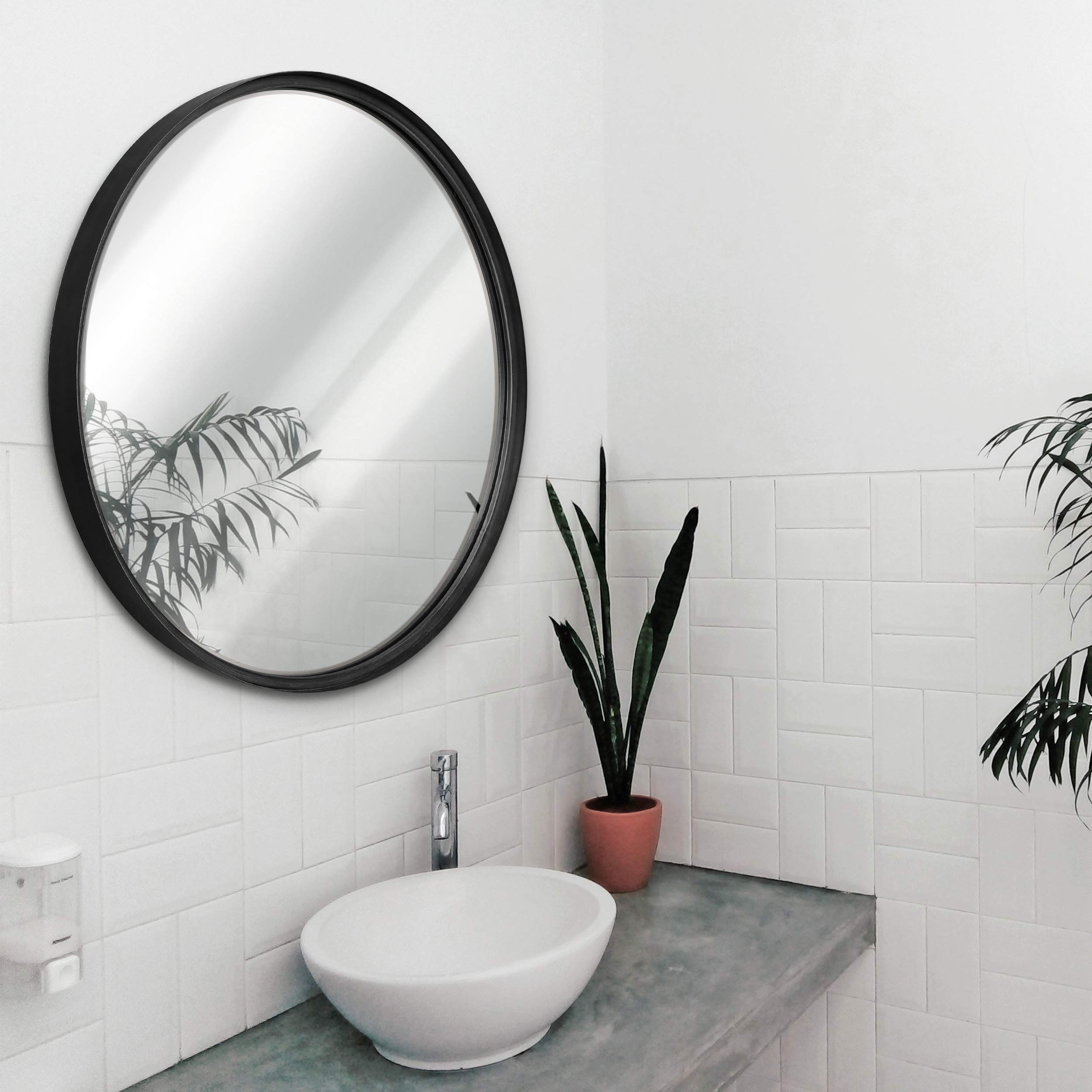 HBCY Creations 27.5 Inch Round Wall Mirror - Black Modern Minimalist Mirror for Entryway, Bathroom, Living Room Decor - Perfect for Rustic, Boho & Contemporary Home Design | Durable & Stylish Home Accent