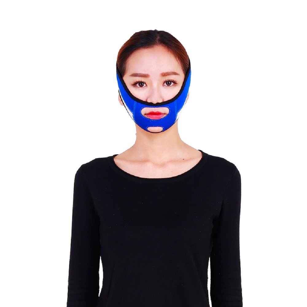 MELADY® Anti Wrinkle Jawline Lifting Belt - Lightweight & Breathable Face Slimming Mask for Double Chin Reduction & V-Shape Facial Contouring (Blue) | Perfect for Home Use, Gym Workouts & Travel