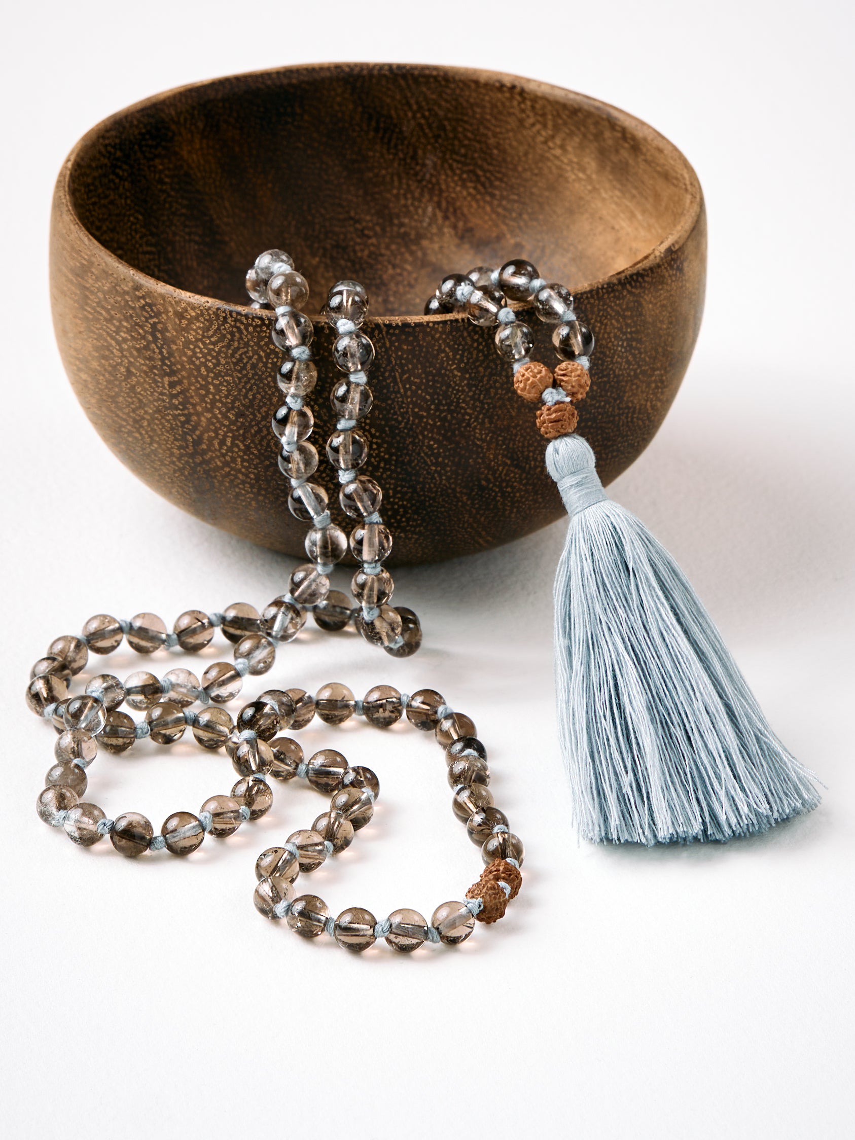 Natural Smoky Quartz Mala Bead Necklace - 108 Meditation Prayer Beads for Yoga, Mindfulness & Spiritual Healing
