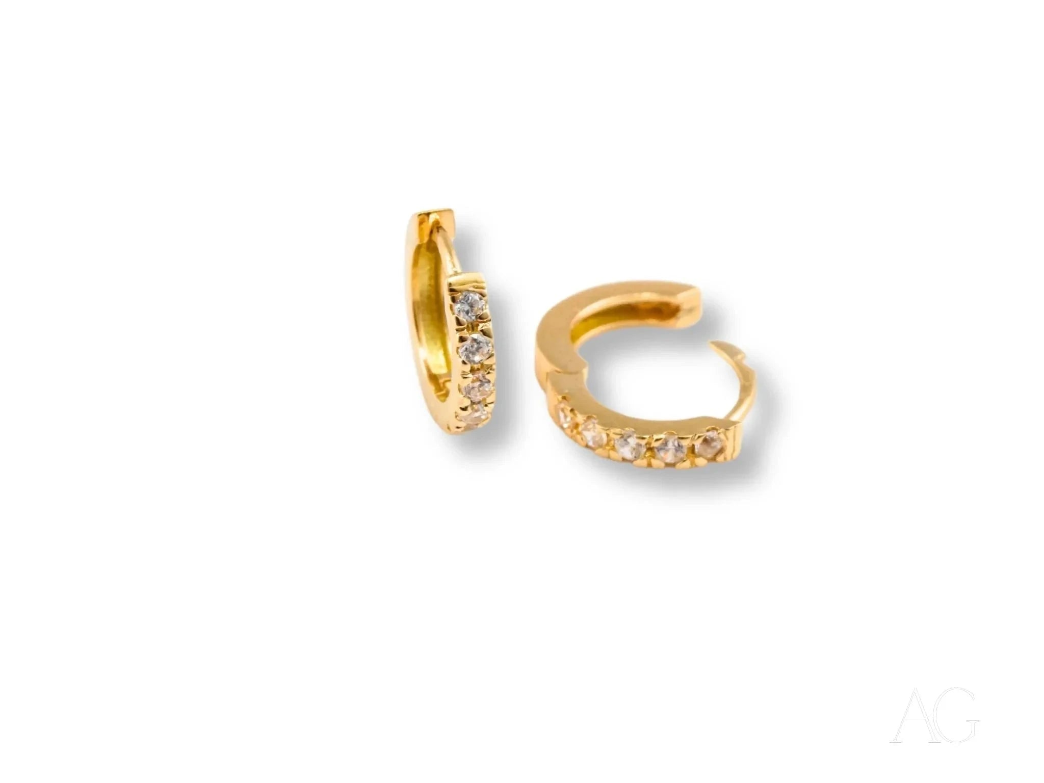 18K Yellow Gold Mini Hoop Earrings with Sparkle - Timeless Elegance for Everyday Wear & Special Occasions