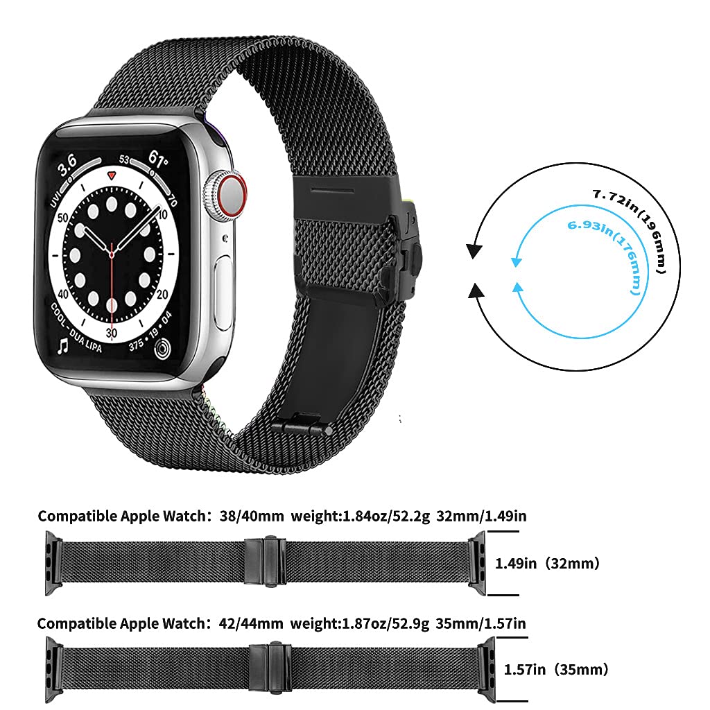 Premium Stainless Steel Milanese Mesh Watch Band for Apple Watch Series 1/3/4/5/6/7/SE - Adjustable Luxury Strap Compatible with 30mm & 40mm Models - Durable Fashion Accessory for Men & Women - Perfect for Workouts, Office Wear & Everyday Style