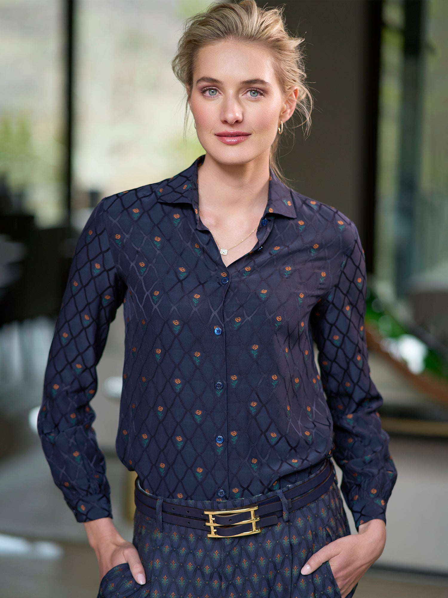 Remi Floral Silk Shirt for Women - Elegant Blouse with Floral Print & Soft Silk Fabric - Perfect for Office, Party & Special Occasions