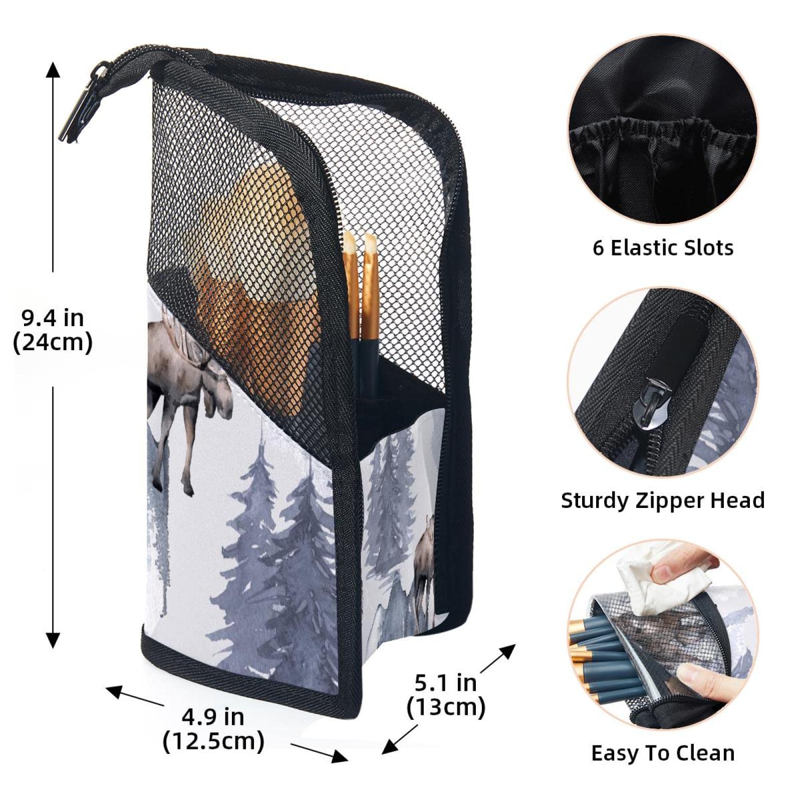Premium Makeup Brush Organizer Bag with 12 Brushes - Deer, Bear, Wolf & Eagle Designs | Portable Cosmetic Brush Holder Case for Travel & Home Storage | Perfect for Makeup Artists & Beauty Enthusiasts