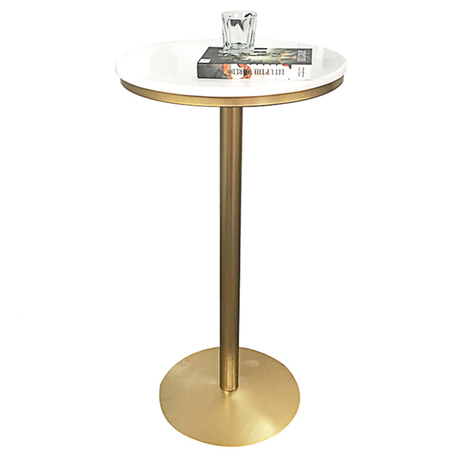 37 Inch Pub Table Bar Height Cocktail Table - Faux Marble Dining Room Table with Sturdy Metal Base, Easy Assembly (White) | Perfect for Small Spaces, Kitchen Nooks & Outdoor Entertaining