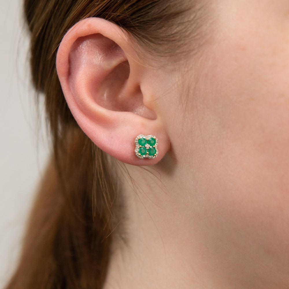 9ct Yellow Gold 1ct Natural Emerald & 0.10ct Diamond Four Leaf Clover Stud Earrings - Lucky Charm Jewelry for St. Patrick's Day & Everyday Wear