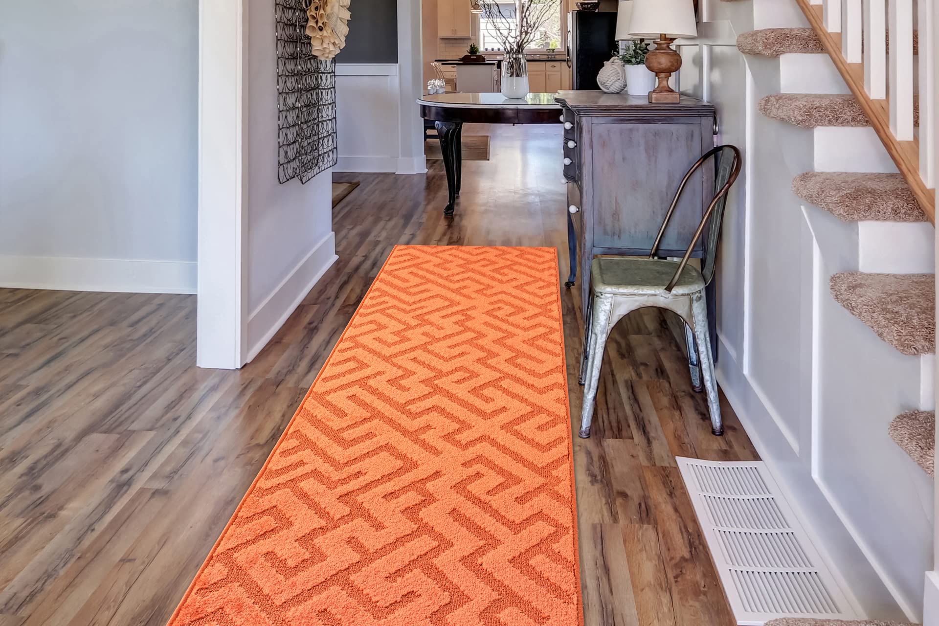 REMNAZ HOME DECOR Non-Slip Narrow Indoor Carpet Runner Rug for Hallway, Entryway, Kitchen - Terracotta Orange, 2'1