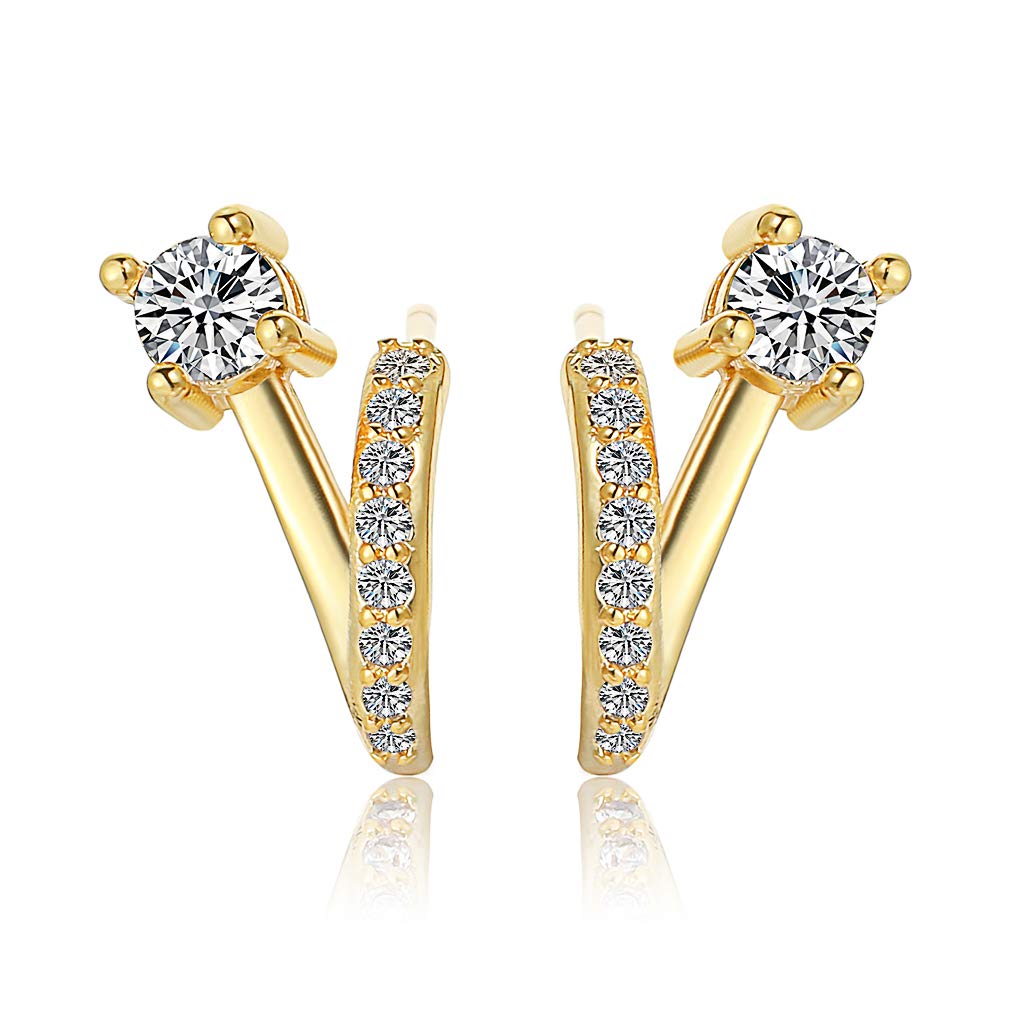 Fomissky Gold Plated C-Shaped Small Hoop Earrings for Women & Teen Girls - Dainty Cubic Zirconia Stud Earrings - Perfect Birthday Gifts for Her, Everyday Wear & Special Occasions