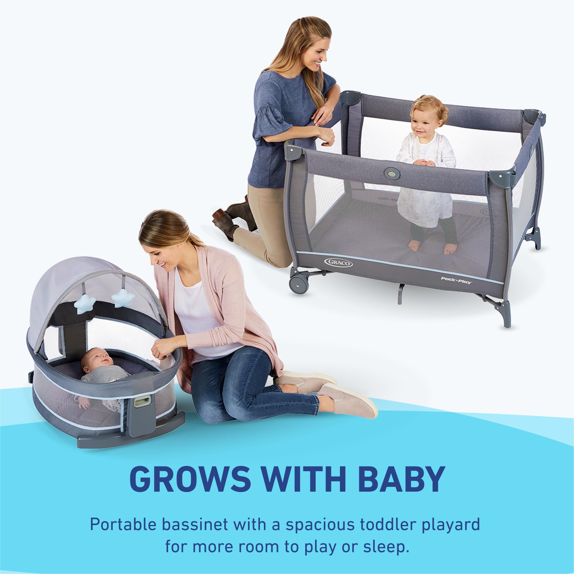 Graco Pack 'n Play Dome LX Portable Playard with Removable Bassinet - Lightweight Travel Crib for Babies & Toddlers - One-Push Fold Design - Redmond Pattern - Perfect for Home, Travel & Daycare Use