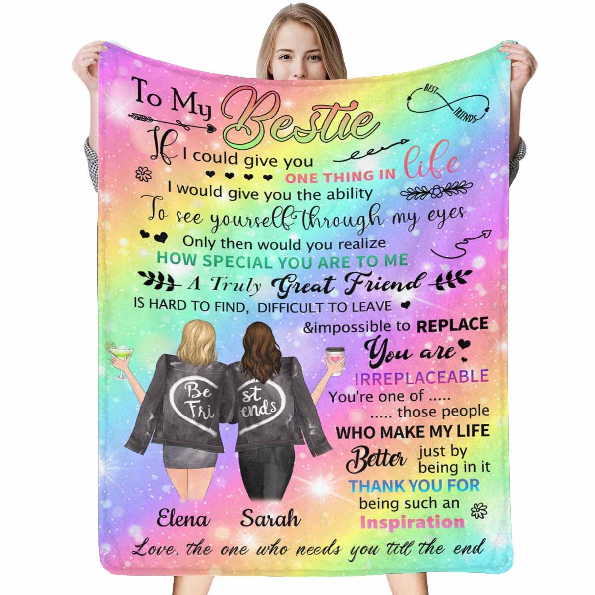 Personalized Best Friend Blanket - Custom Photo & Text Throw Blanket 60x80 - Thoughtful Birthday Gift for Women, Teen Girls & Sisters - Perfect for Long Distance Friendship, BFF Gifts & Cozy Nights