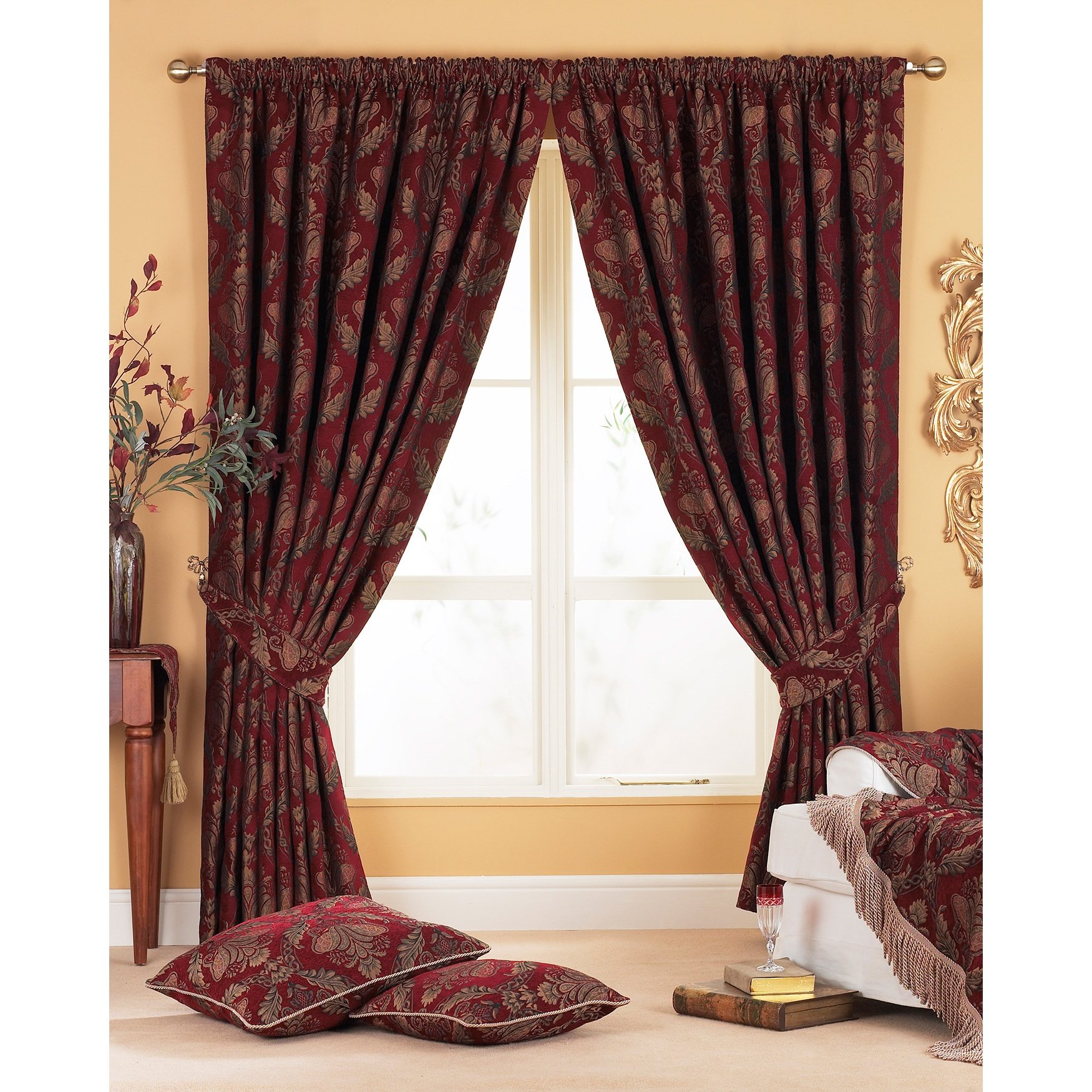 Premium Shiraz Pencil Pleat Curtains 66x90 Inches - Burgundy Red Blackout Drapes for Living Room & Bedroom - Thermal Insulated Window Treatments for Home Decor