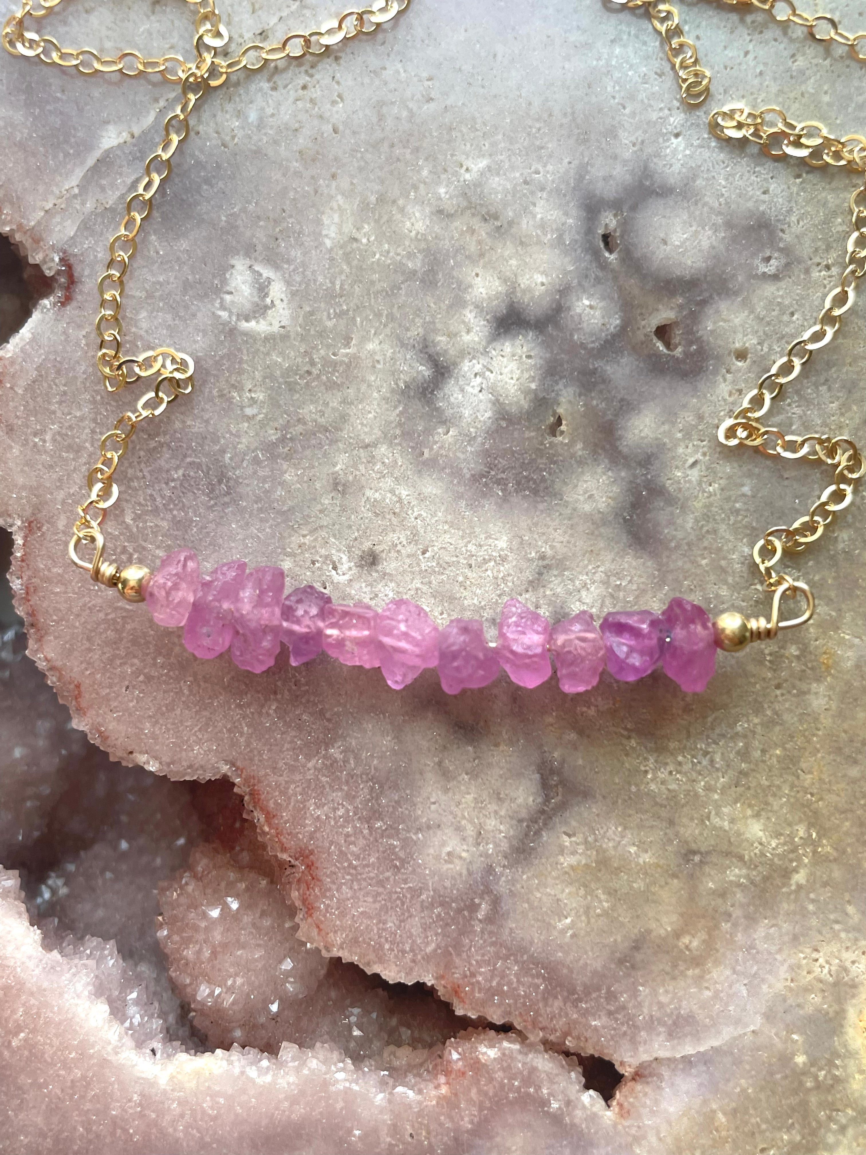 Natural Pink Sapphire Bar Necklace for Women - Elegant Minimalist Jewelry for Everyday Wear, Gifts & Special Occasions