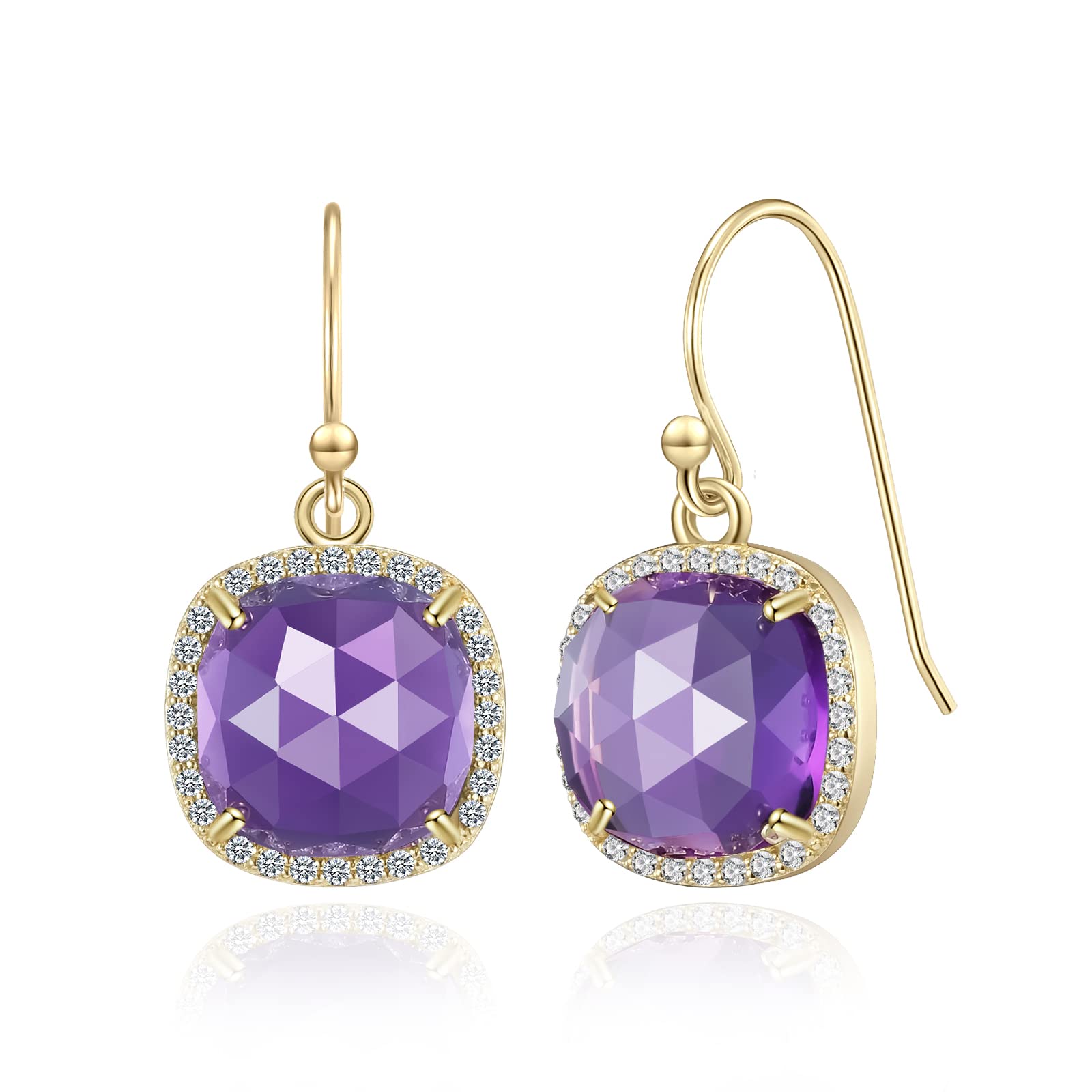 14k Gold/Rhodium Plated Genuine Gemstone Dangle Earrings for Women - 10mm Natural Gemstone Pendant Earrings | Valentine's Day, Mother's Day & Birthday Jewelry Gifts | Perfect for Weddings, Parties & Special Occasions