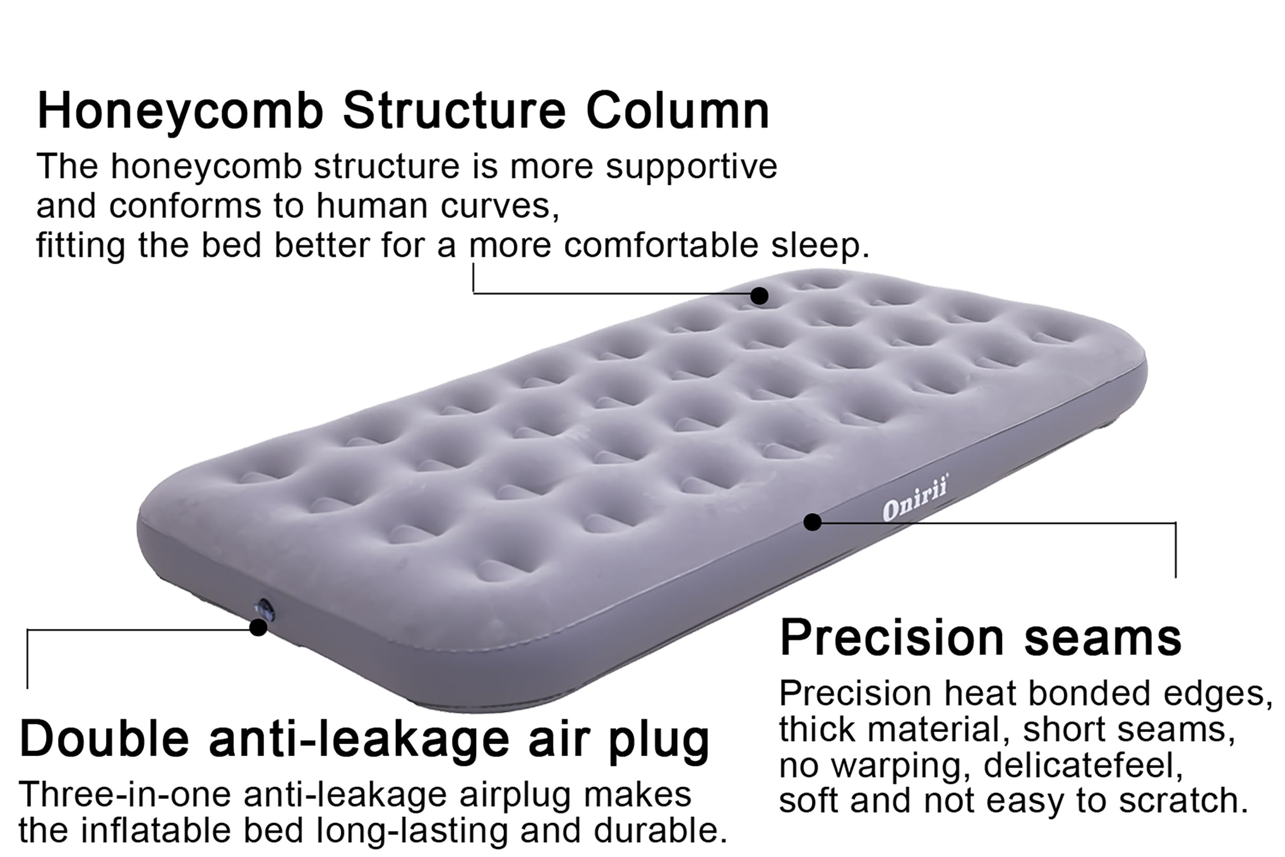 Twin Size Inflatable Air Mattress with Built-in Pump - Thickened Portable Blow Up Bed for Camping, Home Guest & Travel - Perfect for Tent Camping, Truck Beds, Hiking & Emergency Sleeping (Grey)