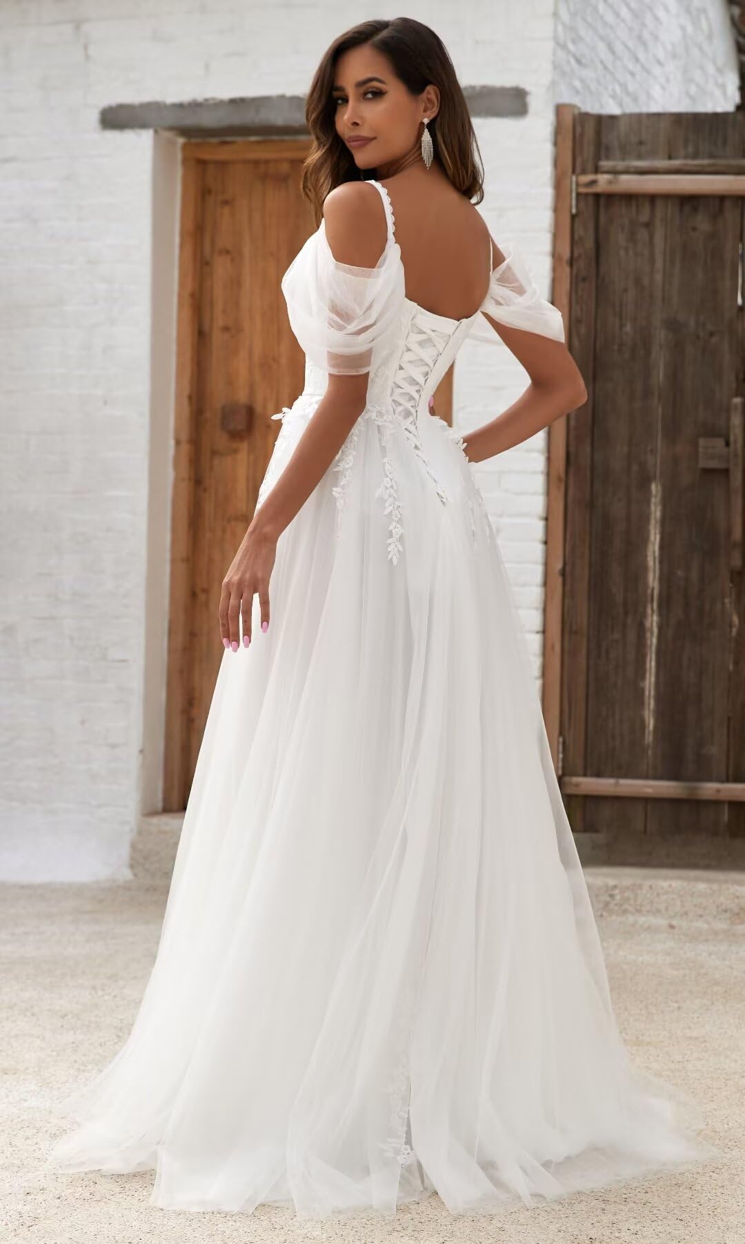 YMFFW Boho Wedding Dresses 2024 | A-Line Tulle Lace Bridal Gowns for Beach & Outdoor Weddings | Plus Size Bride Dresses | Perfect for Boho, Beach & Destination Weddings