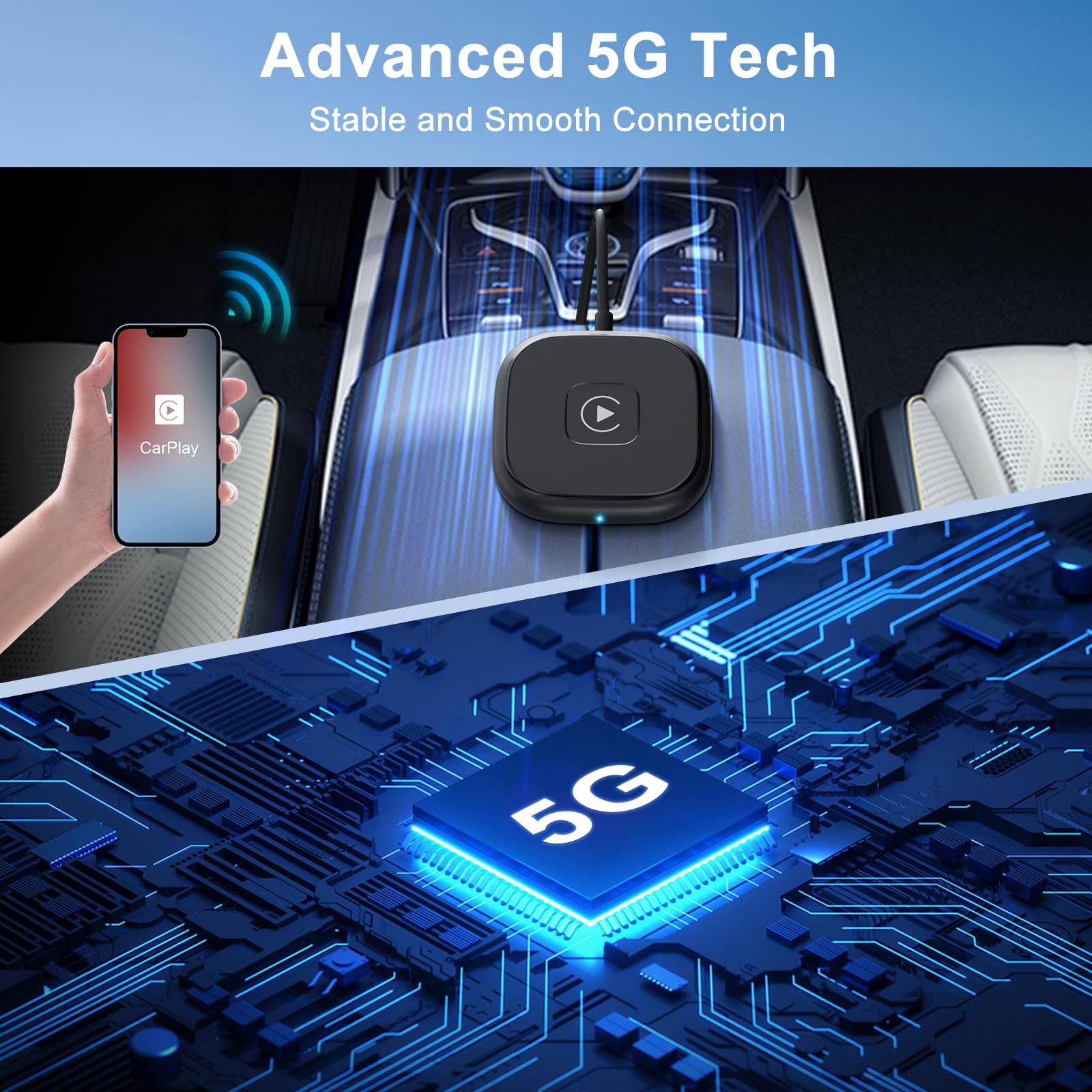 Wireless CarPlay Adapter for iPhone - Upgrade Wired to Wireless CarPlay Instantly, Plug & Play, Compatible with iOS - Perfect for Commuting, Road Trips & Hands-Free Driving