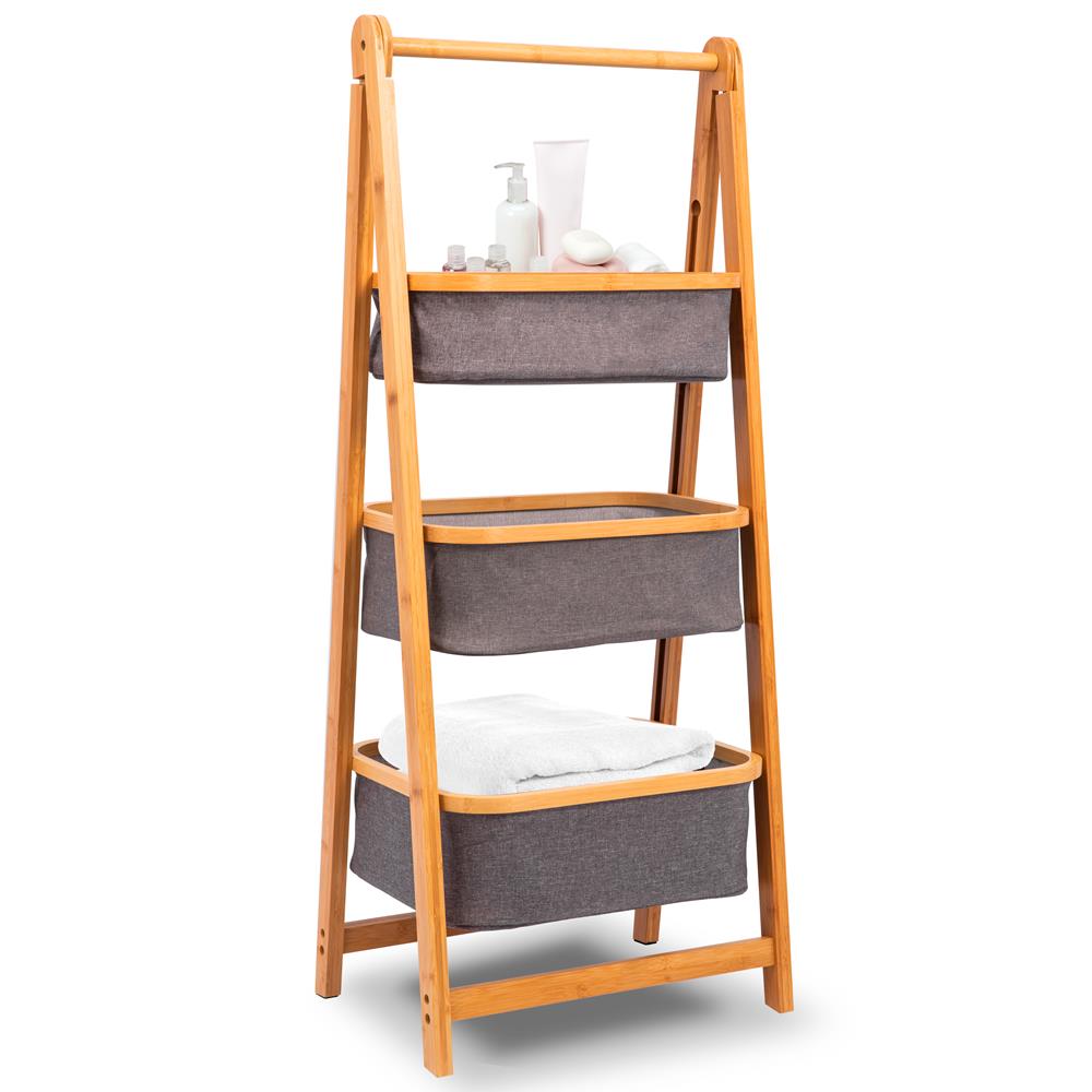 Stylish Bamboo Shelf with Storage Hamper - Space-Saving Organizer for Bedroom, Bathroom & Laundry Room