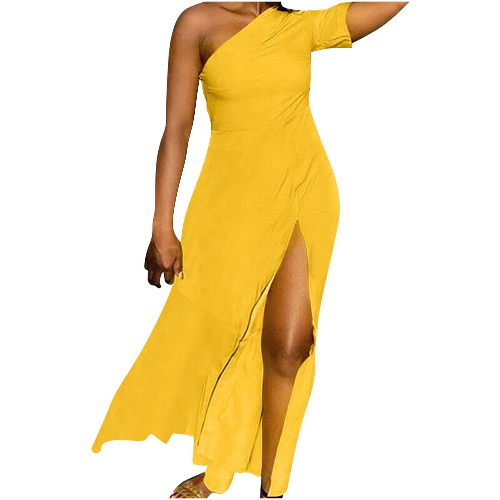 **Trendy One Shoulder Black Bodycon Dress for Women - Sexy Summer Wedding Guest Dress with Side Slit & Short Sleeve | Perfect for Cocktail Parties, Date Nights & Special Occasions**