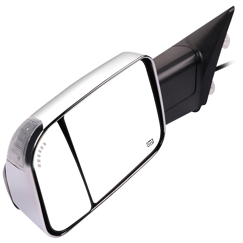 CCiyu Chrome Power-Adjusted Heated Towing Mirrors with Turn Signal & Puddle Light - Compatible with 2011-2018 Ram 1500/2500/3500 & 2009-2010 Dodge Ram 1500 - Perfect for Towing, Off-Roading & Night Driving
