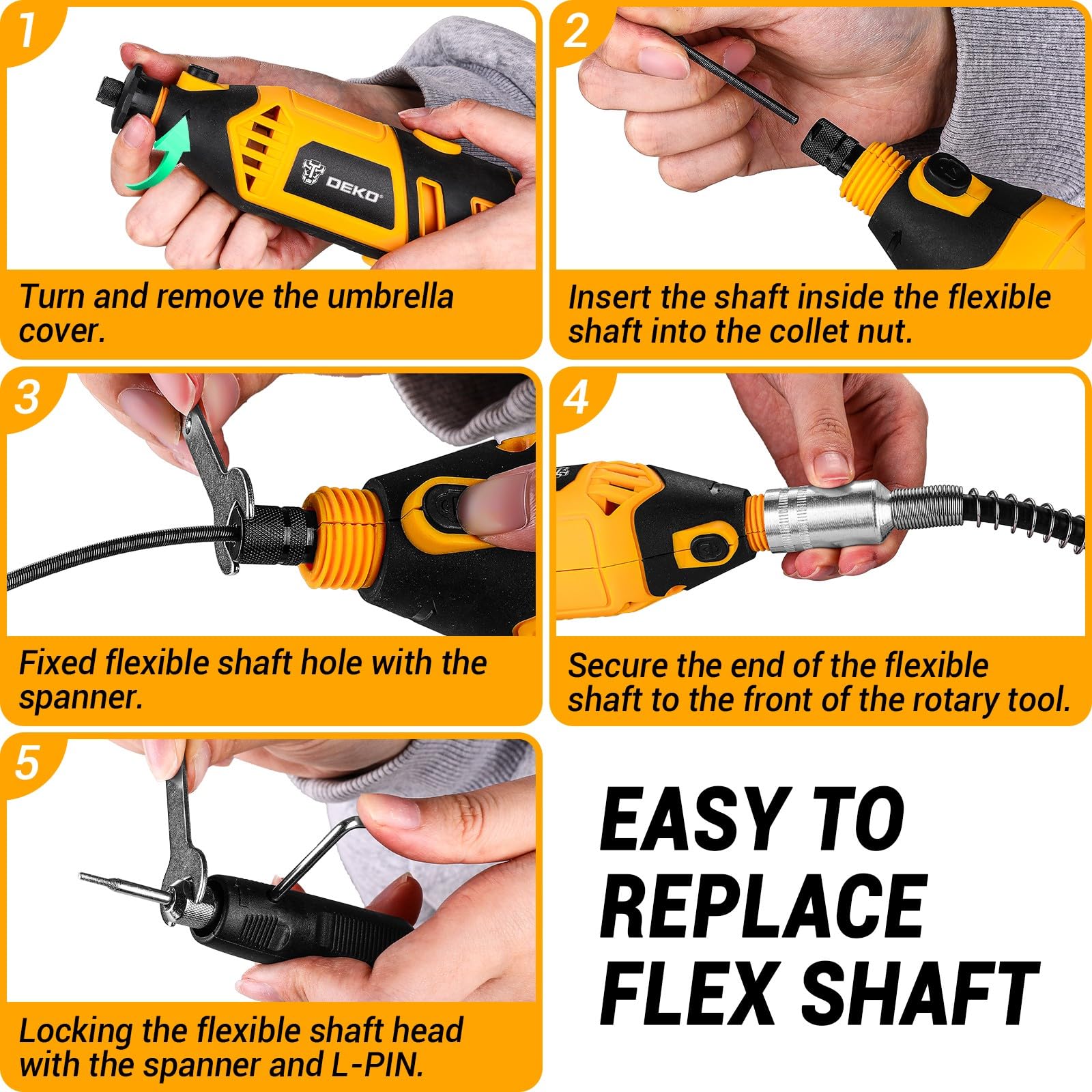 DEKOPRO 110V Electric Rotary Tool Kit with Flex Shaft - Multi-Purpose Power Tool for Woodworking, Metal Engraving, Carving, Cutting, Sanding & Polishing - Perfect for DIY Crafts, Jewelry Making & Home Repair Projects