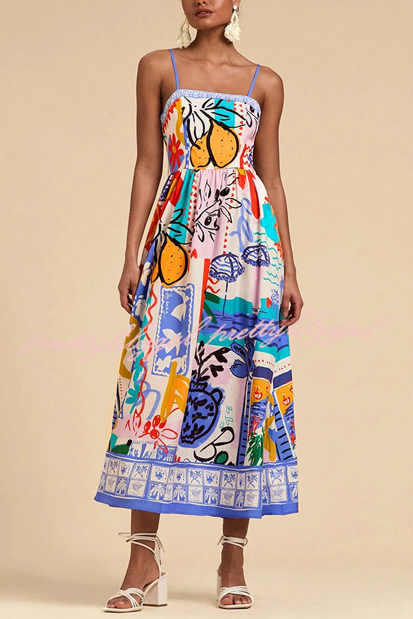 Stylish Printed Sling Back Pleated Midi Dress for Women | Summer Vacation & Holiday Party Outfit | Perfect for Beach Getaways, Cocktail Events & Special Occasions