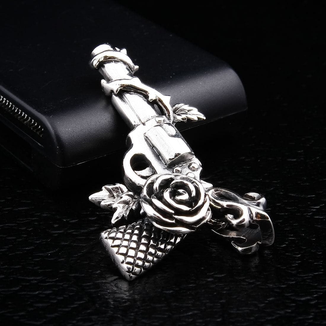 Cowboy Gun and Rose Sterling Silver Pendant Necklace - Western Style Jewelry Gift for Men & Women - Perfect for Rodeo, Country Music Events & Western Fashion