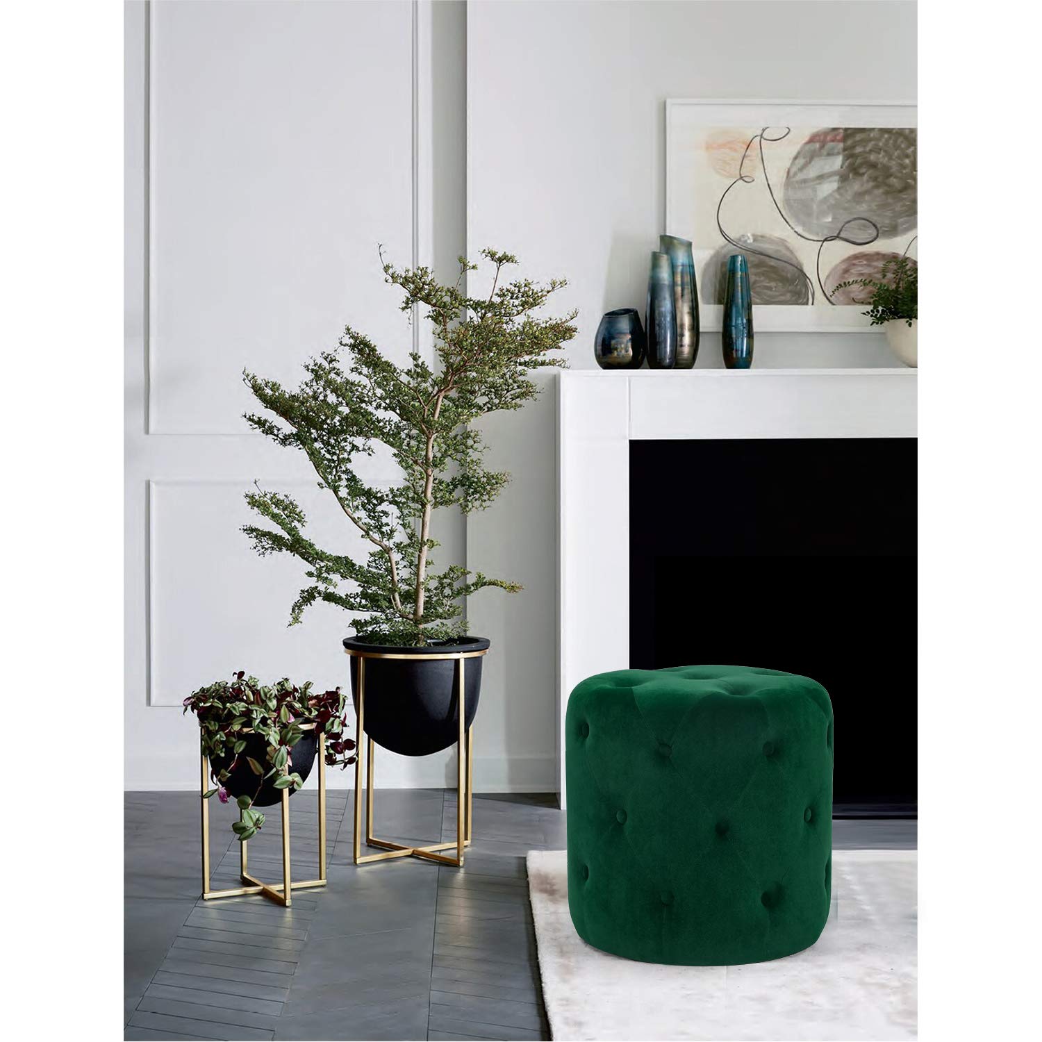 Homebeez Round Fabric Ottoman - 18.3