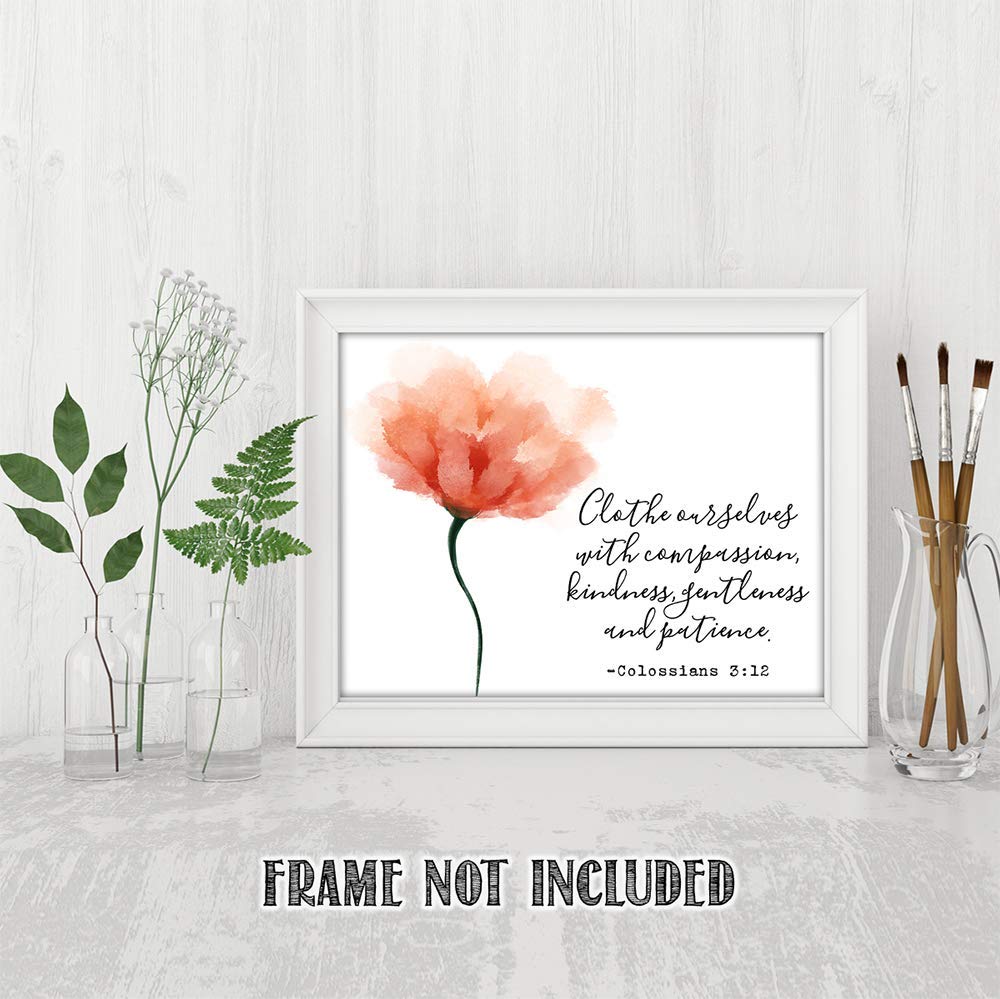 TJ Originals Christian Bible Verse Wall Art - Colossians 3:12 Inspirational Scripture Print 11x14, Compassion Quote Home Decor, Religious Gift for Women, Family & Friends (Flower Pastel) | Perfect for Living Room, Bedroom, Church & Office Decor