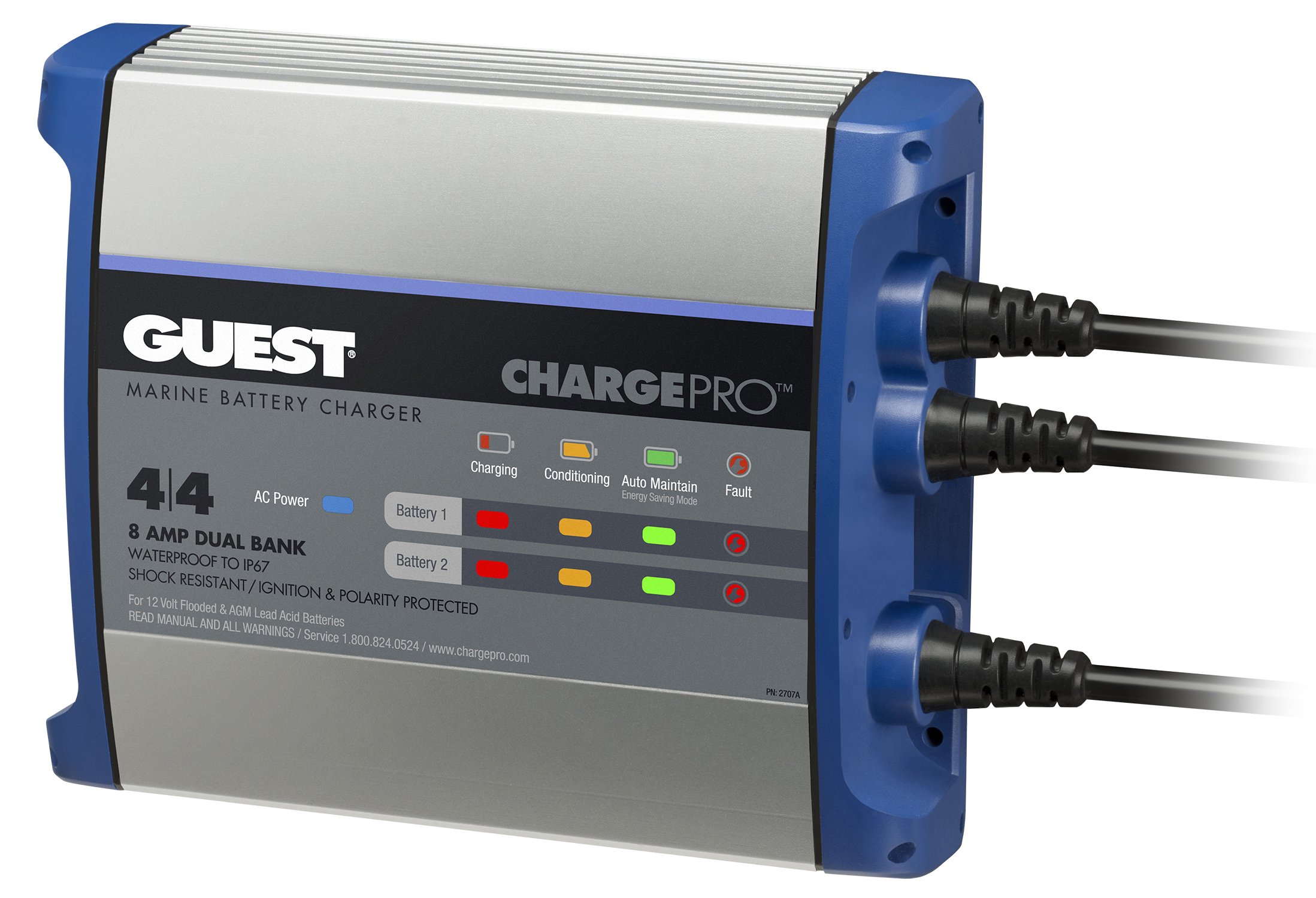 Guest 2707A On-Board Marine Battery Charger - 8A 12V Dual Bank with 120V AC Input - Perfect for Boats, RVs & Outdoor Power Equipment