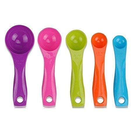 Nexellar 5-Piece Multi-Color Measuring Spoon Set - Adjustable Kitchen Measuring Tools for Baking & Cooking - Plastic Measuring Cups for Home, Hotel & Restaurant Use - Perfect for Dry & Liquid Ingredients