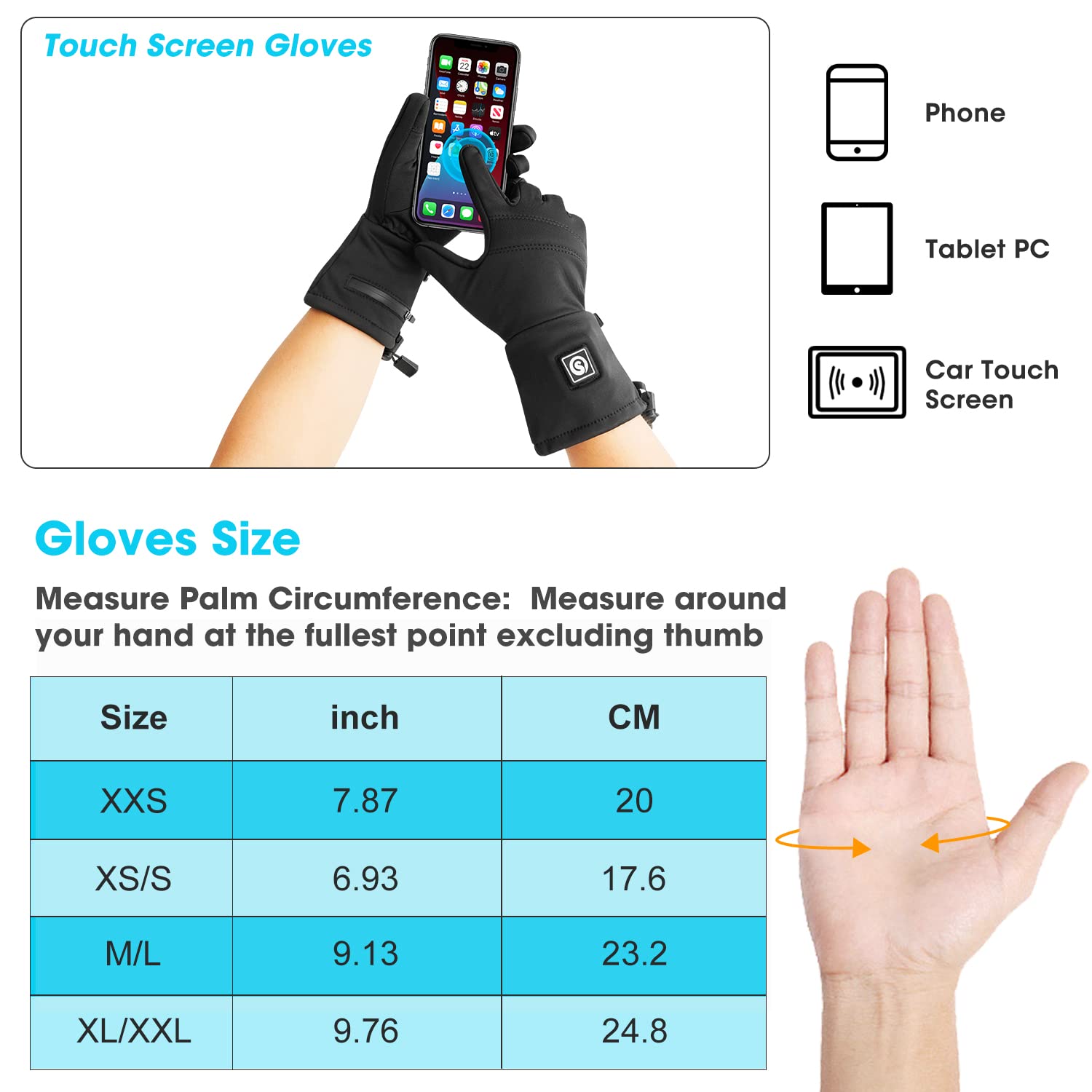 Rechargeable Electric Heated Gloves for Men & Women - Battery-Powered Hand Warmers for Skiing, Snowboarding, Hiking, Cycling & Hunting | Thin Thermal Glove Liners for Cold Weather Outdoor Activities