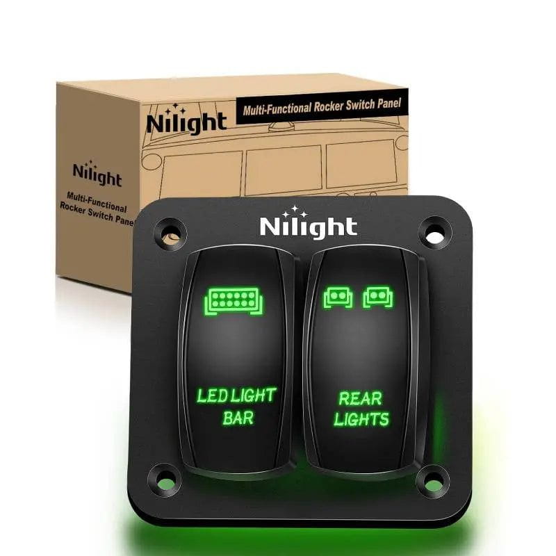 2 Gang LED Light Bar and Rear Lights 5-Pin ON/Off Rocker Switch Panel with Green Illumination - Perfect for Off-Road Trucks, ATVs, and Marine Applications