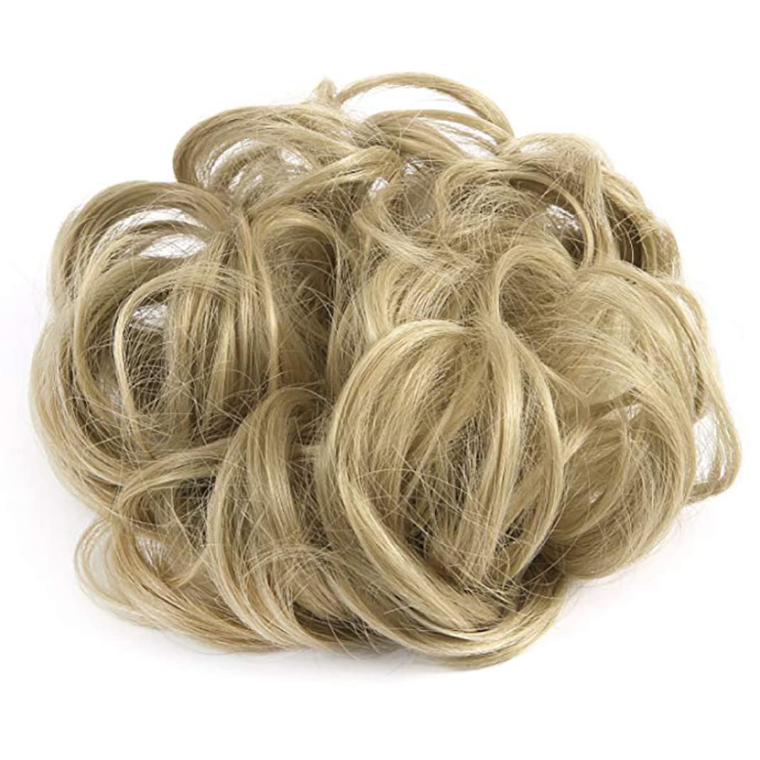 Ash Blonde Hair Extension Bun & Scrunchies Set - Messy Updo Ponytail Hairpiece with Ribbon for Women & Girls | Perfect for Weddings, Parties & Daily Styling