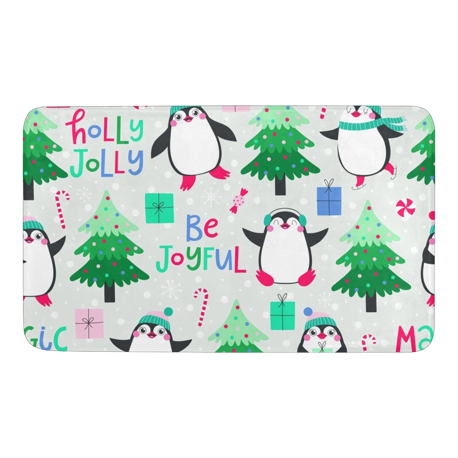 Non-Slip Christmas Penguin Doormat 23.6x15.7 Inches - Cute Holiday Indoor/Outdoor Entryway Rug for Bathroom, Kitchen & Front Door - Perfect Festive Home Decor for Winter & Christmas Season