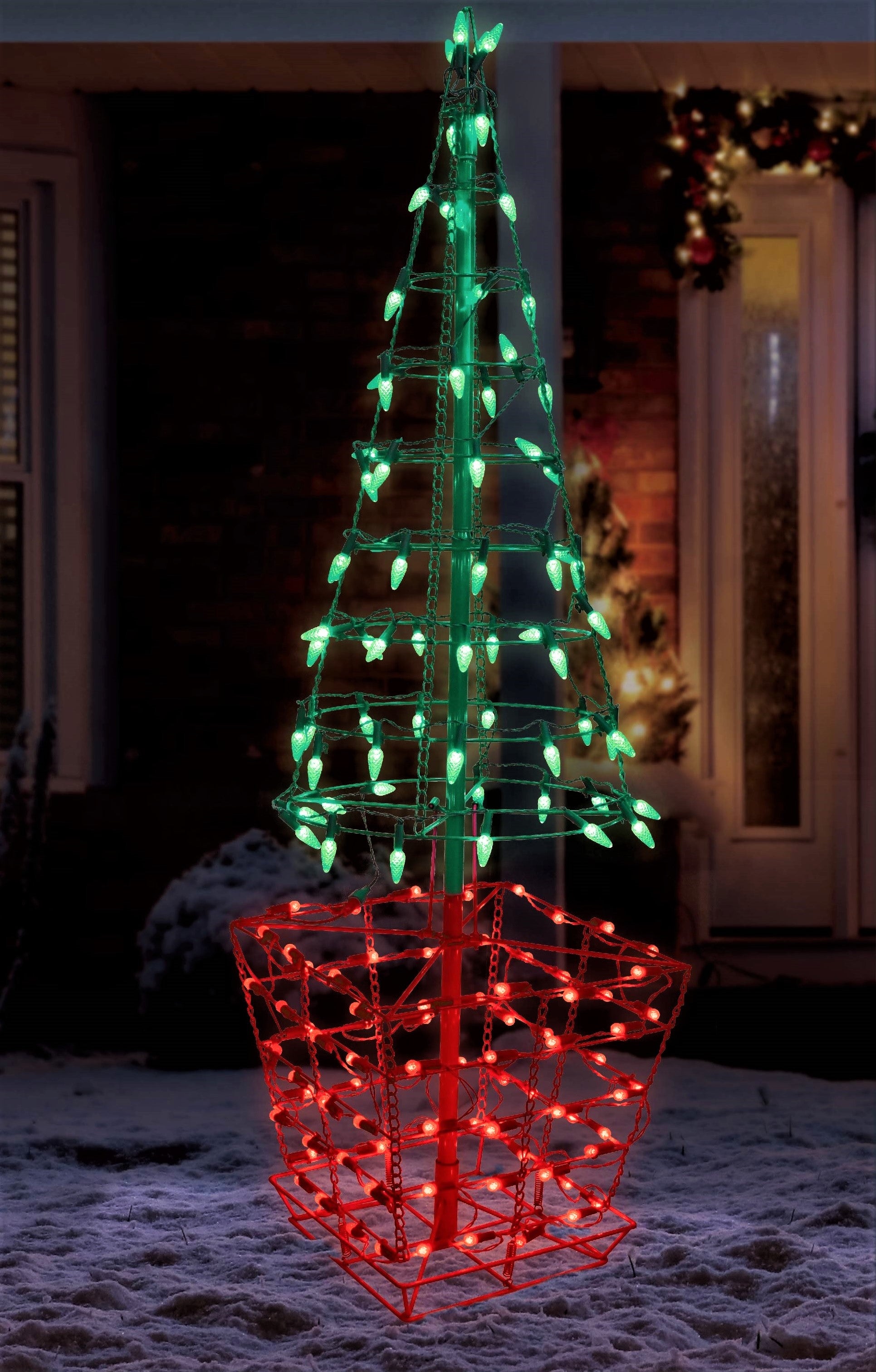 4' Green & Red Twinkling LED Tree Topiary - Outdoor Christmas Decoration for Garden, Patio, and Porch - Weatherproof Holiday Lighted Decor