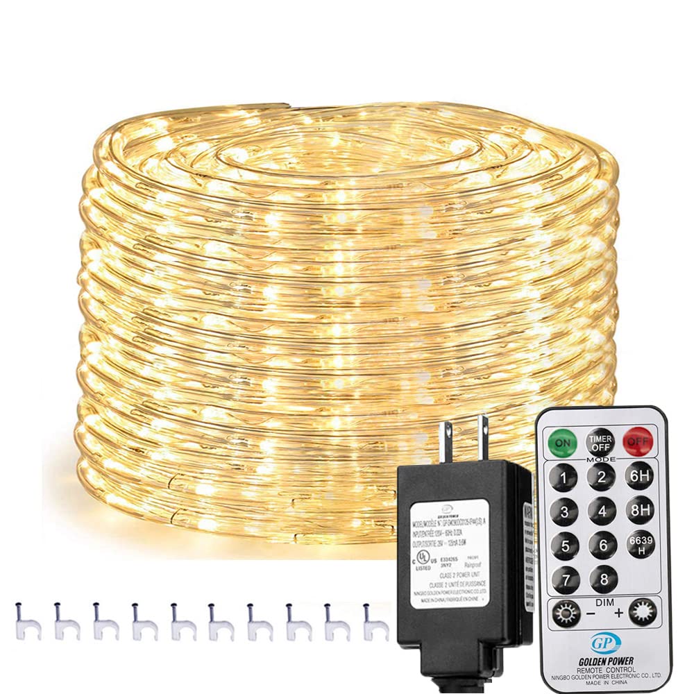 Solhice 75ft Waterproof Outdoor LED Rope Lights with Remote & Timer - 280 Warm White LEDs for Christmas, Deck, Patio, Garden & Indoor Decor (Not Connectable) | Perfect for Holiday Lighting, Party Decorations & Home Ambiance