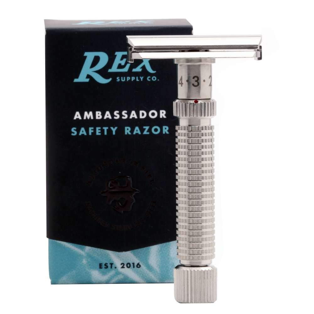 Ambassador Adjustable 100% Stainless Steel Double Edge Safety Razor - Premium USA Made Men's Shaving Kit - Perfect for Wet Shaving & Travel Grooming